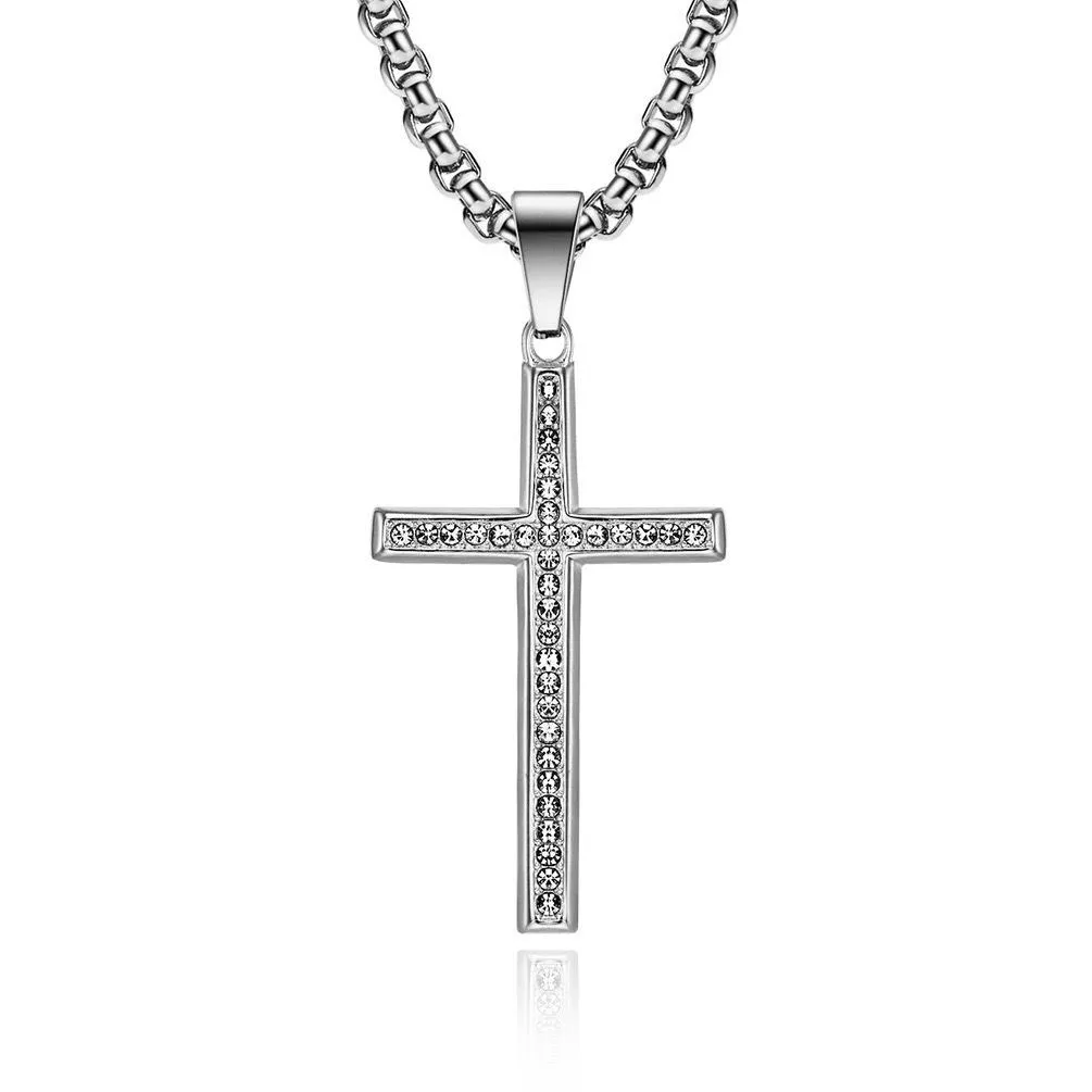 【🐑百羊書房】水晶鑽不銹鋼十字架項鍊 #不銹鋼項鍊