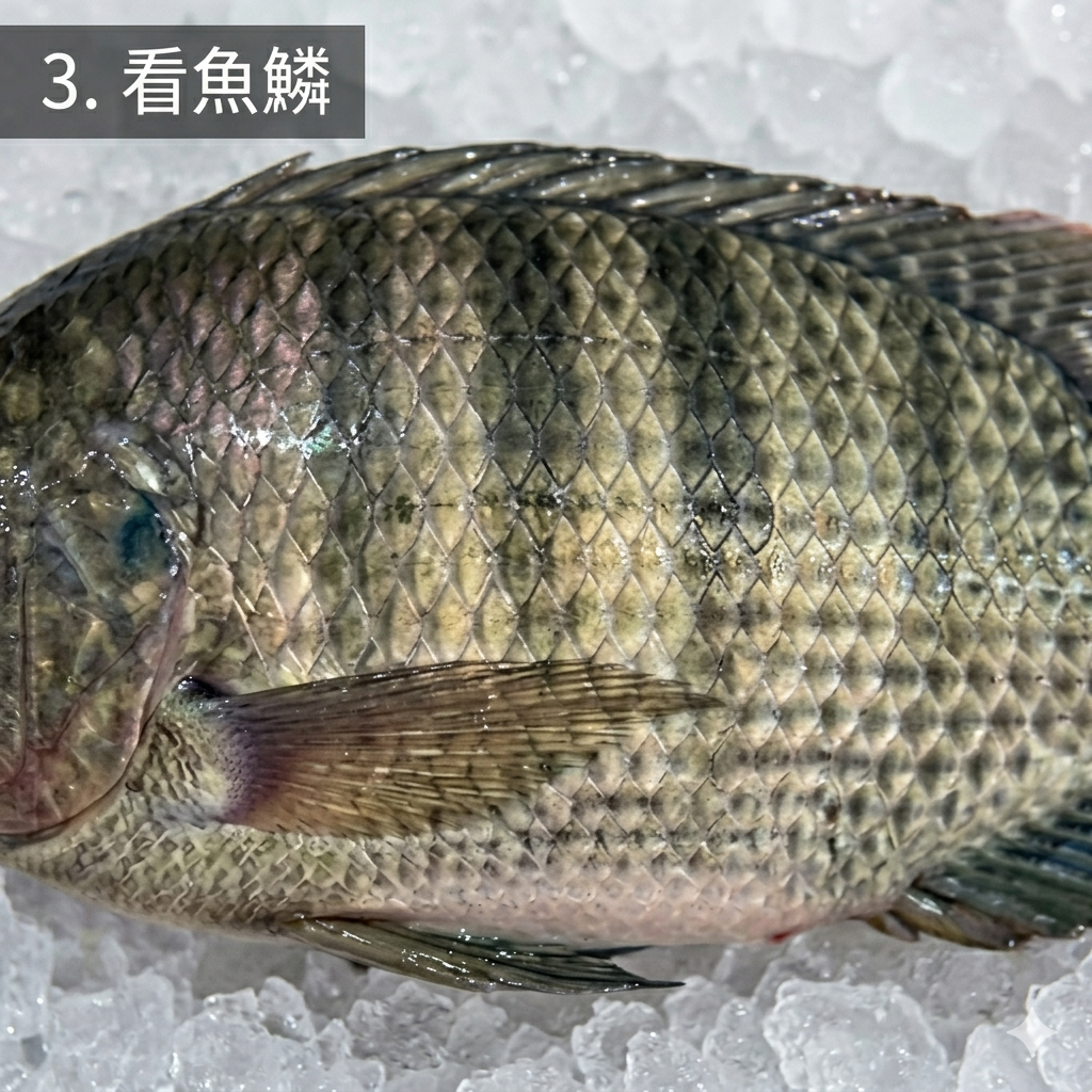 看魚鱗1.png 魚鱗要完整,而且要緊緊貼在魚身上。