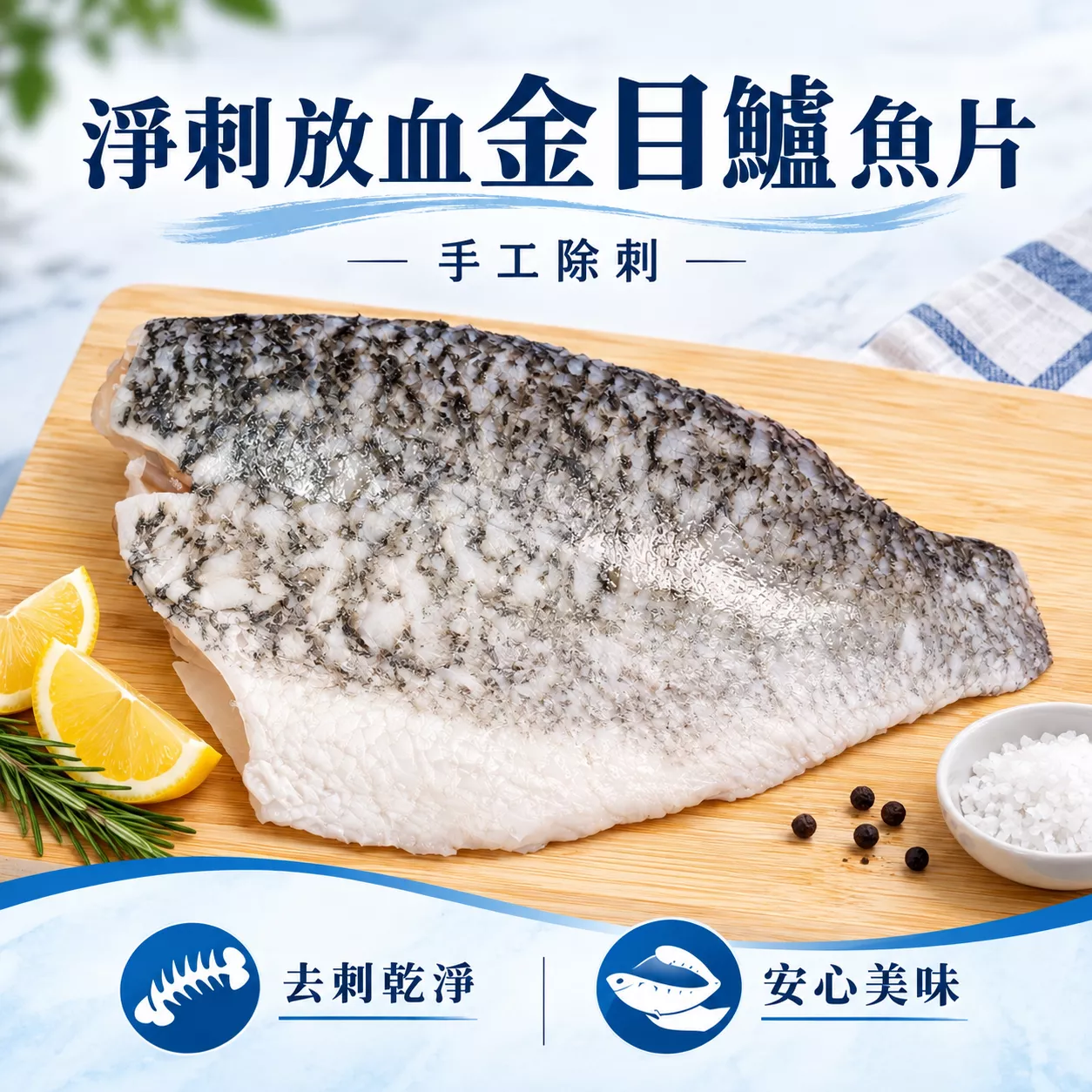 台灣金目鱸魚片｜活體放血去腥・專業手工去刺・單片250～350克｜清蒸煮湯乾煎都方便