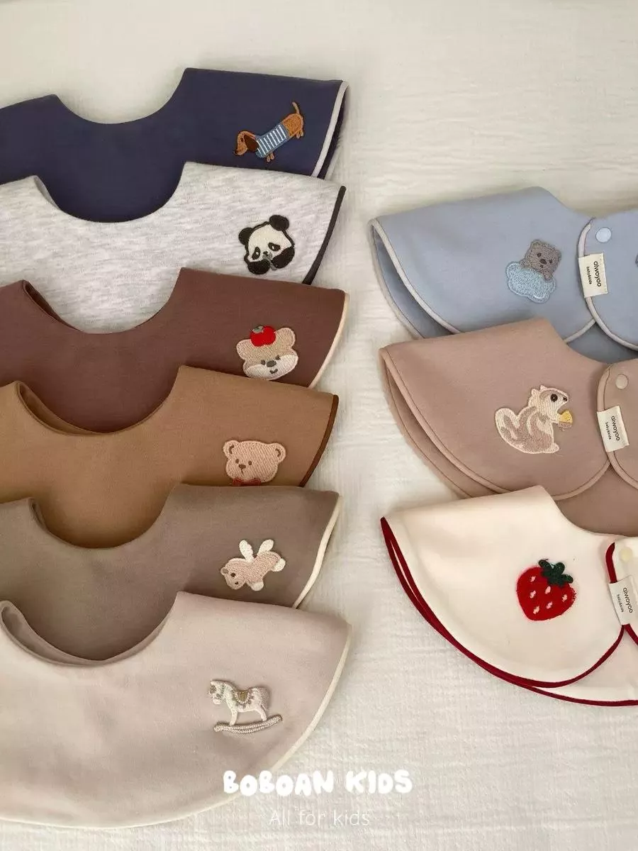 圖案刺繡加厚純棉口水巾圓領巾