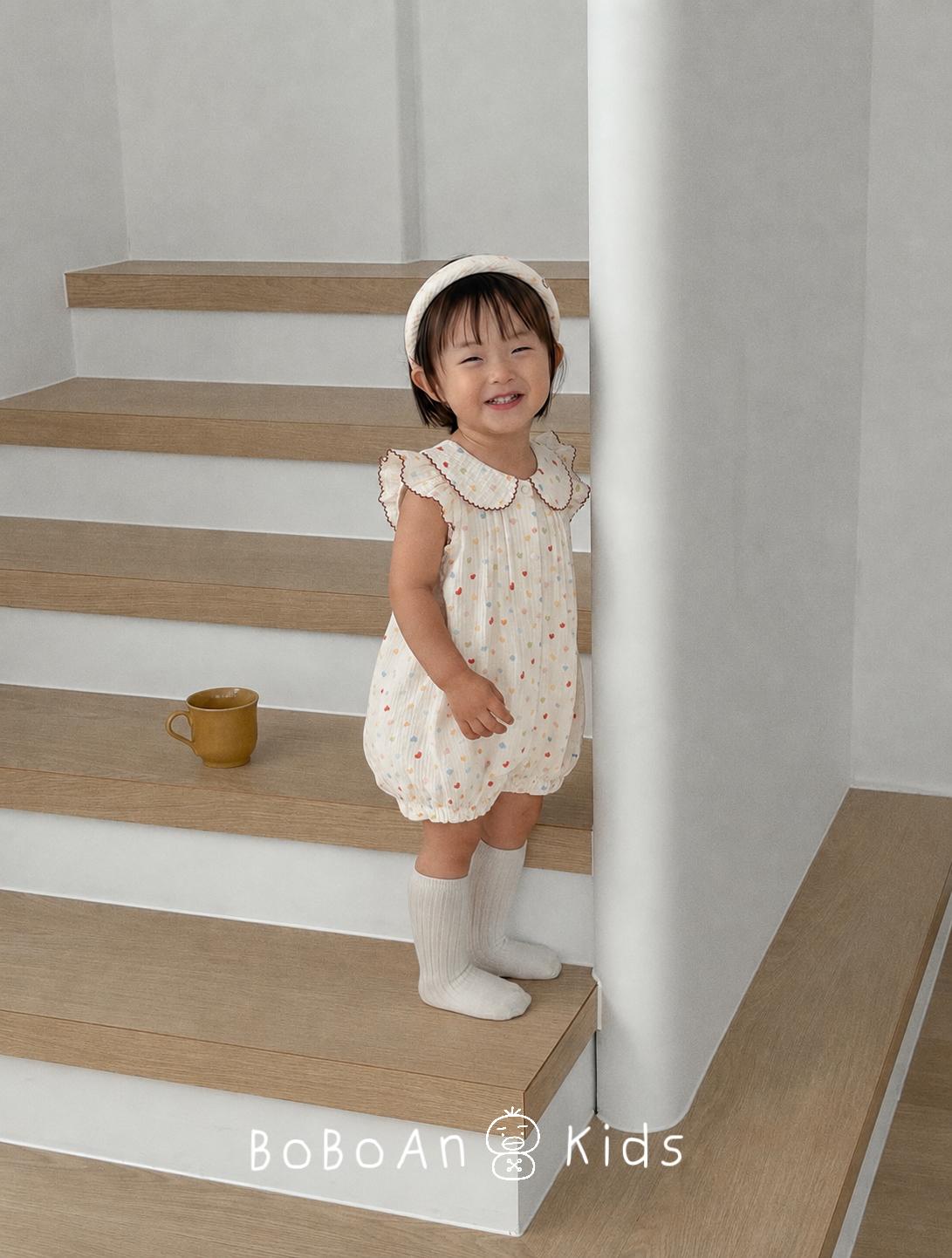 春夏純棉娃娃翻領彩色滿版愛心連身褲