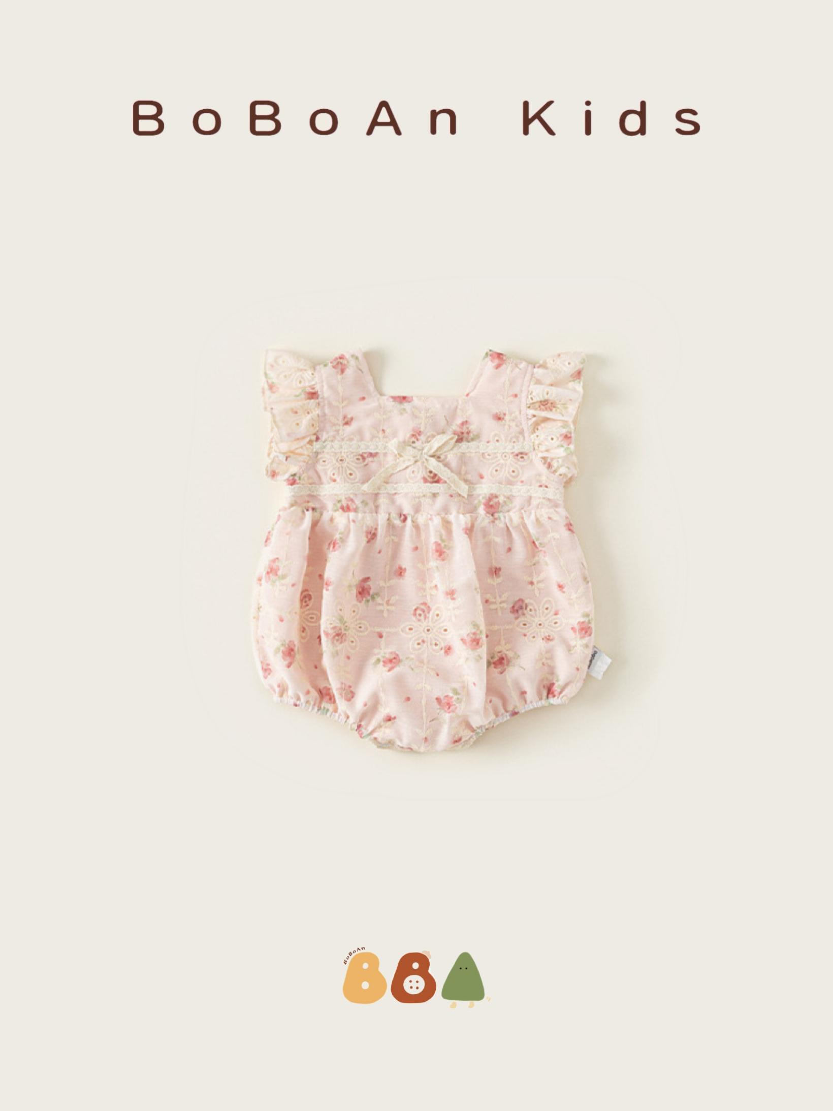 80、100cm/春夏蝴蝶結粉色小碎花包屁衣