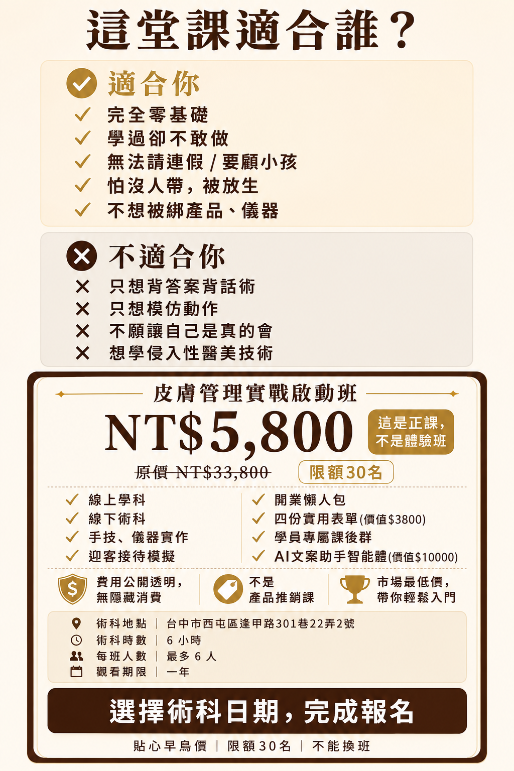 皮膚管理課程適合誰|零基礎實作、不綁產品儀器與費用5800元|86美妝 皮膚管理課程適合誰-86美妝皮膚管理實戰啟動班適合零基礎、學過不敢做、怕課後被放生與不想綁產品儀器的新手美容師,課程費用5800元