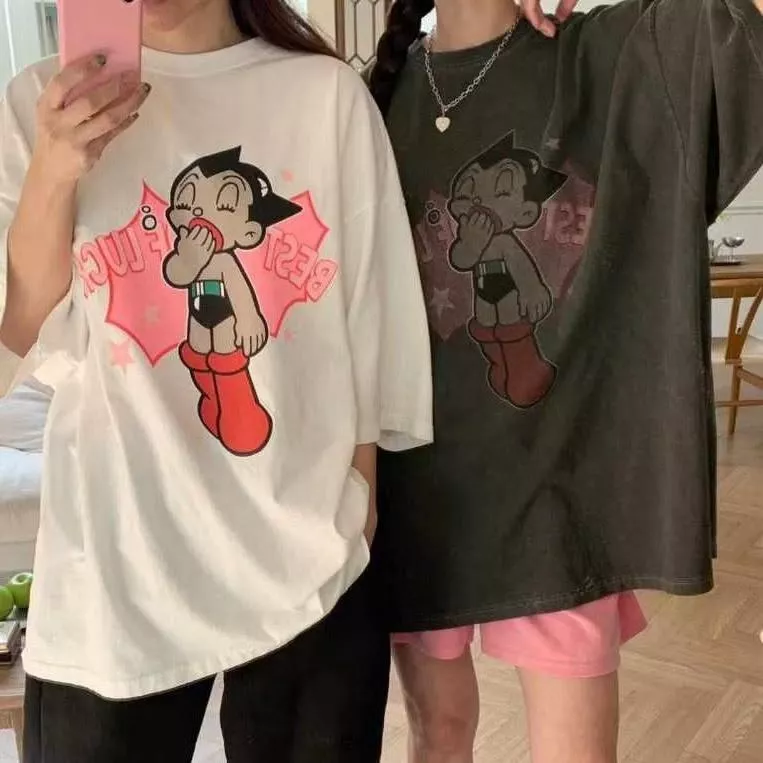 mac 印花寬鬆長版短袖T 復古卡通  中性 刷舊