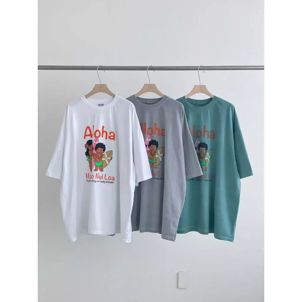 MAC 夏威夷童趣印花短袖T 寬版度假風上衣 中性 純綿長版大T