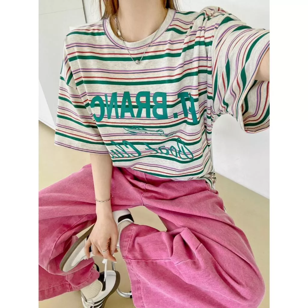 N9C 夏日清爽條紋字母Tee