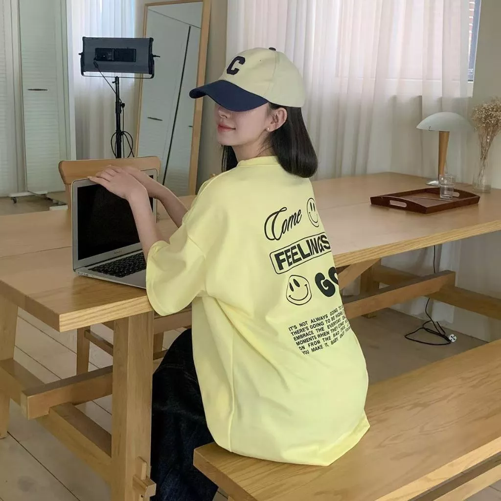 gr 笑臉寬版短袖T 🇰🇷 正反字母印花 寬鬆 韓國t恤