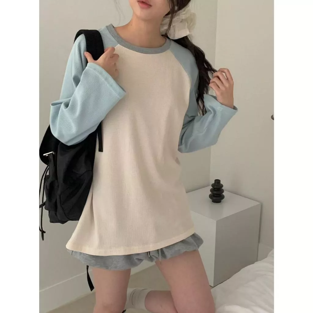ob Waffle Raglan 拼色 插肩 長袖T