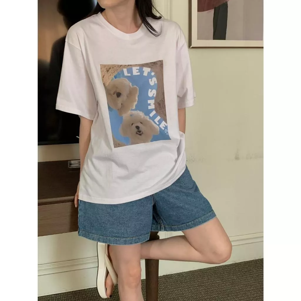 VERITTE 療癒小狗印花寬鬆T恤