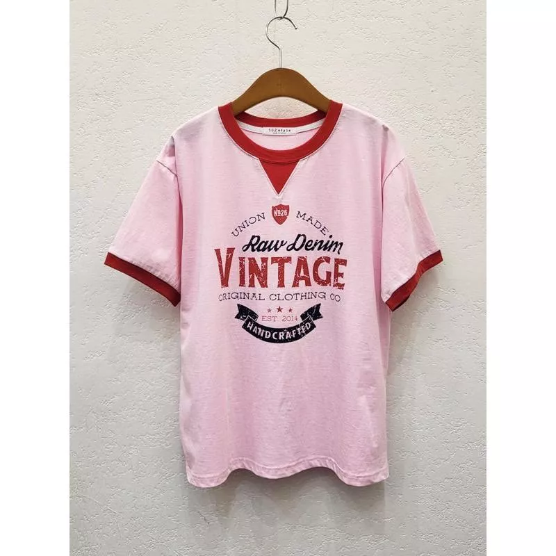502style VINTAGE 純綿 撞色V領復古短袖T恤