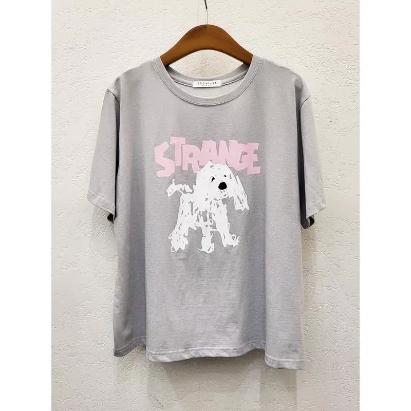 502style STRANGE 莫代爾 手繪感小狗印花寬鬆短袖T恤
