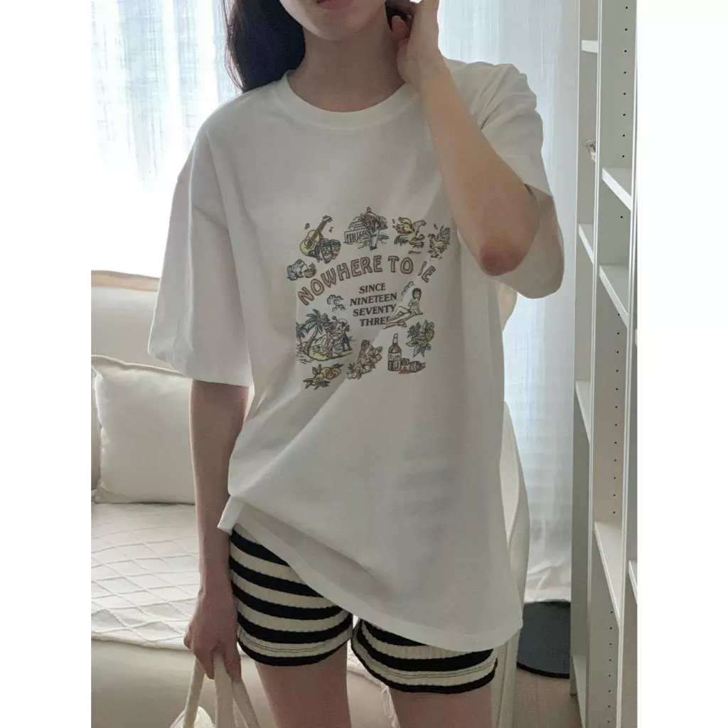 FIVE 復古海島插畫寬鬆短袖TEE