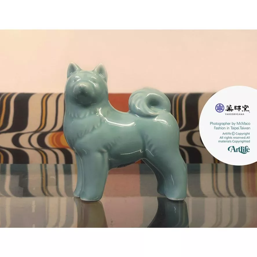 ArtLife @ 薬師窯 干支 丑 青緑 犬 工芸品 置物 縁起物 陶器