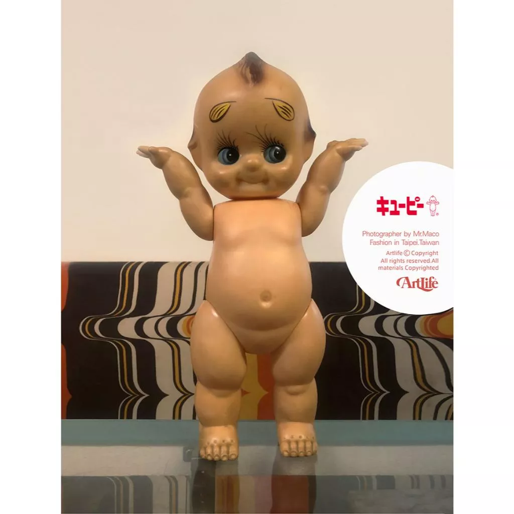 ArtLife @ キューピー Kewpie ソフビ 人形 眉毛 青い目 緑羽 昭和レトロ Q比 店頭物