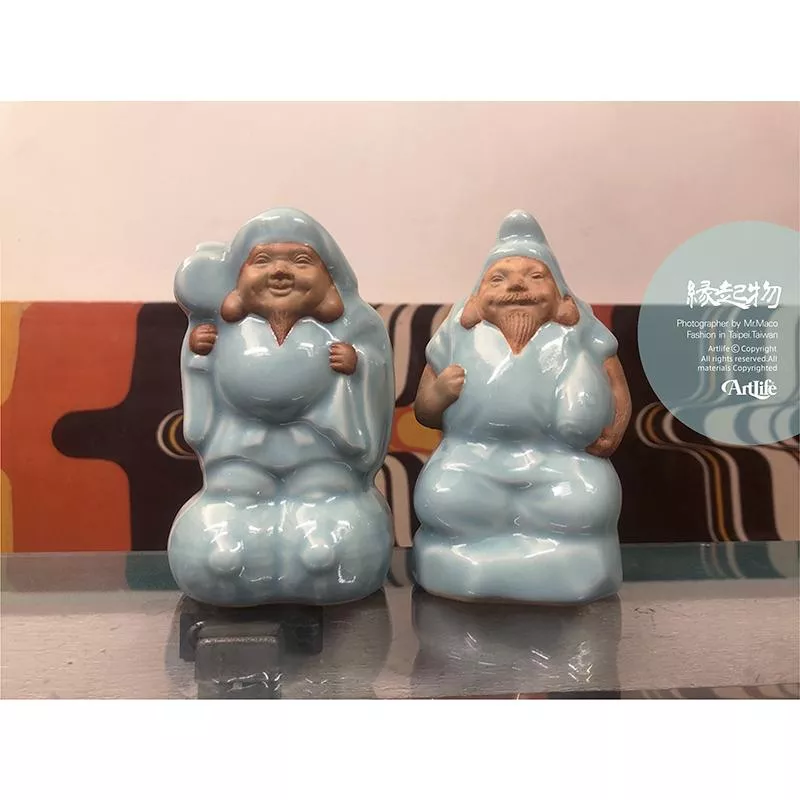 ArtLife @ 京焼き 森野嘉光咲 青磁 開運 商売繁盛 恵比寿天 守り神 縁起物 福神 一對
