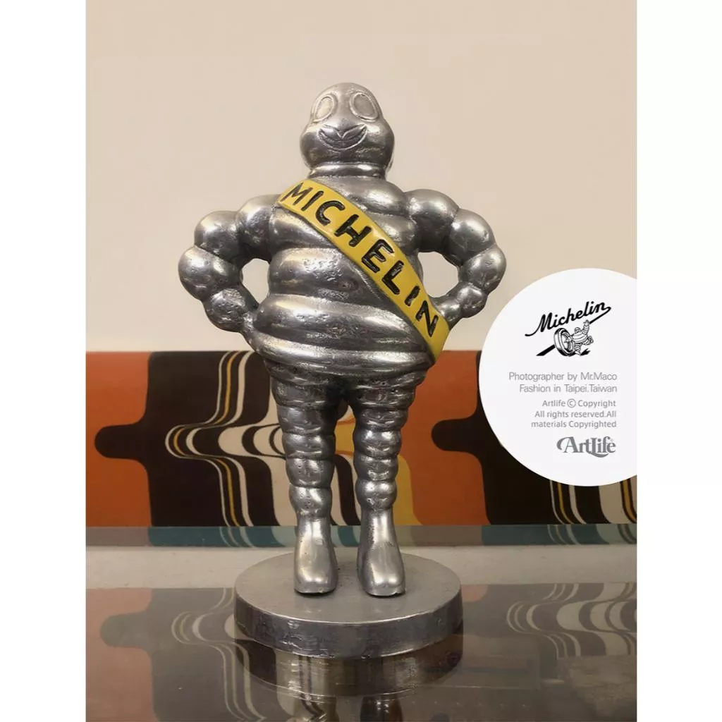 Artlife ㊁ MICHELIN BIBENDUM ION CAST 古董 鐵鑄 鍍銀 雕像 米其林