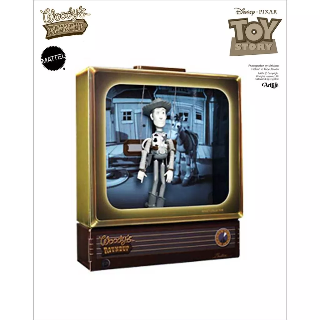Artlife ㊁ MATTEL 2011 D23 EXPO ROUNDUP TV4 玩具總動員 黑白 胡迪 電視箱