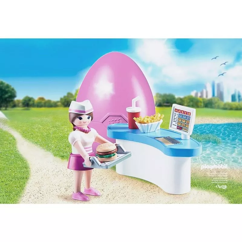 Artlife ㊁ PLAYMOBIL EGGS 70084 德國 摩比 復活節蛋 粉紅 速食店 服務員