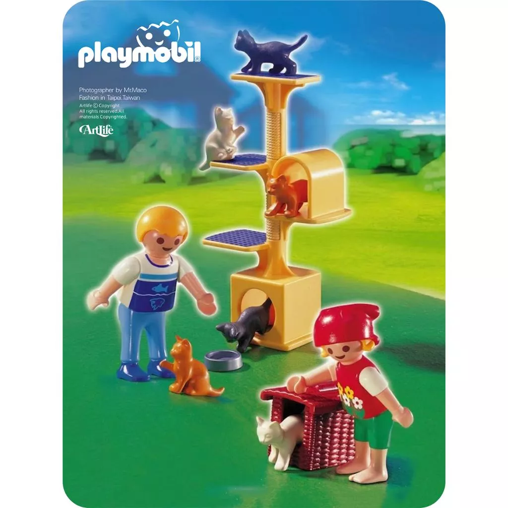 Artlife ㊁ PLAYMOBIL #4347 CAR SCRATCH 德國 絕版 摩比 小樹 貓咪 寵物組