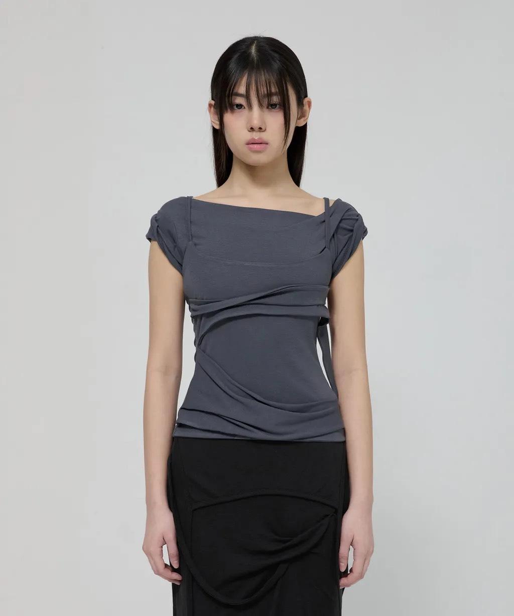 FLARE UP Layered Bustier T-Shirt 深灰