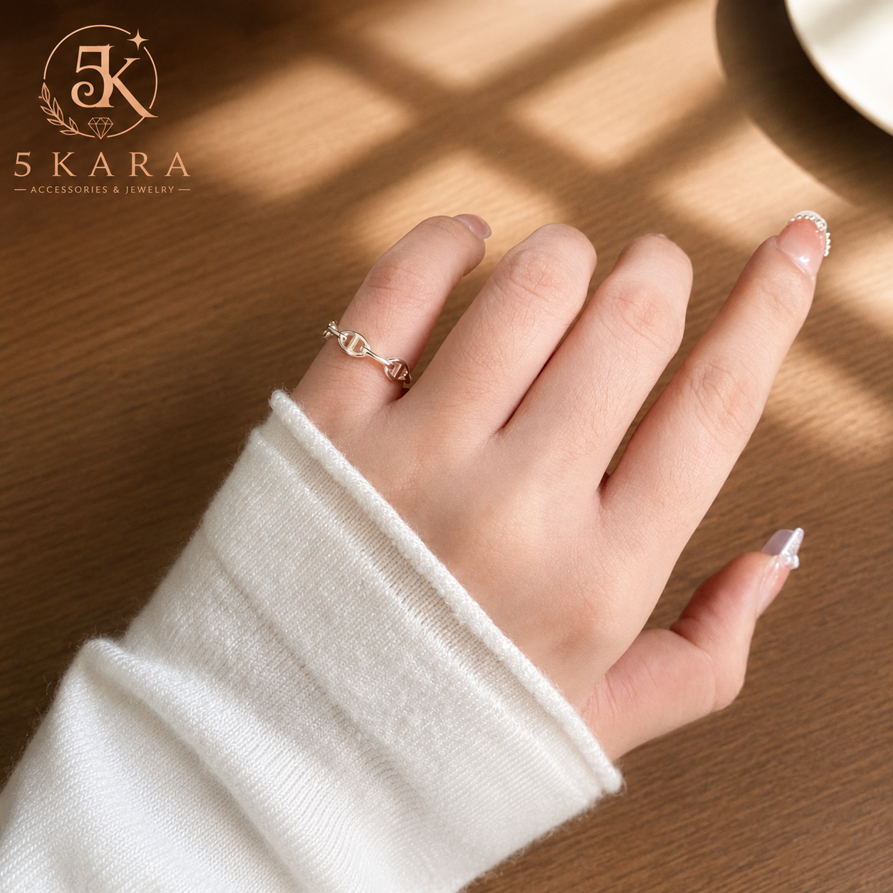 鍊結光韻純銀開口尾戒