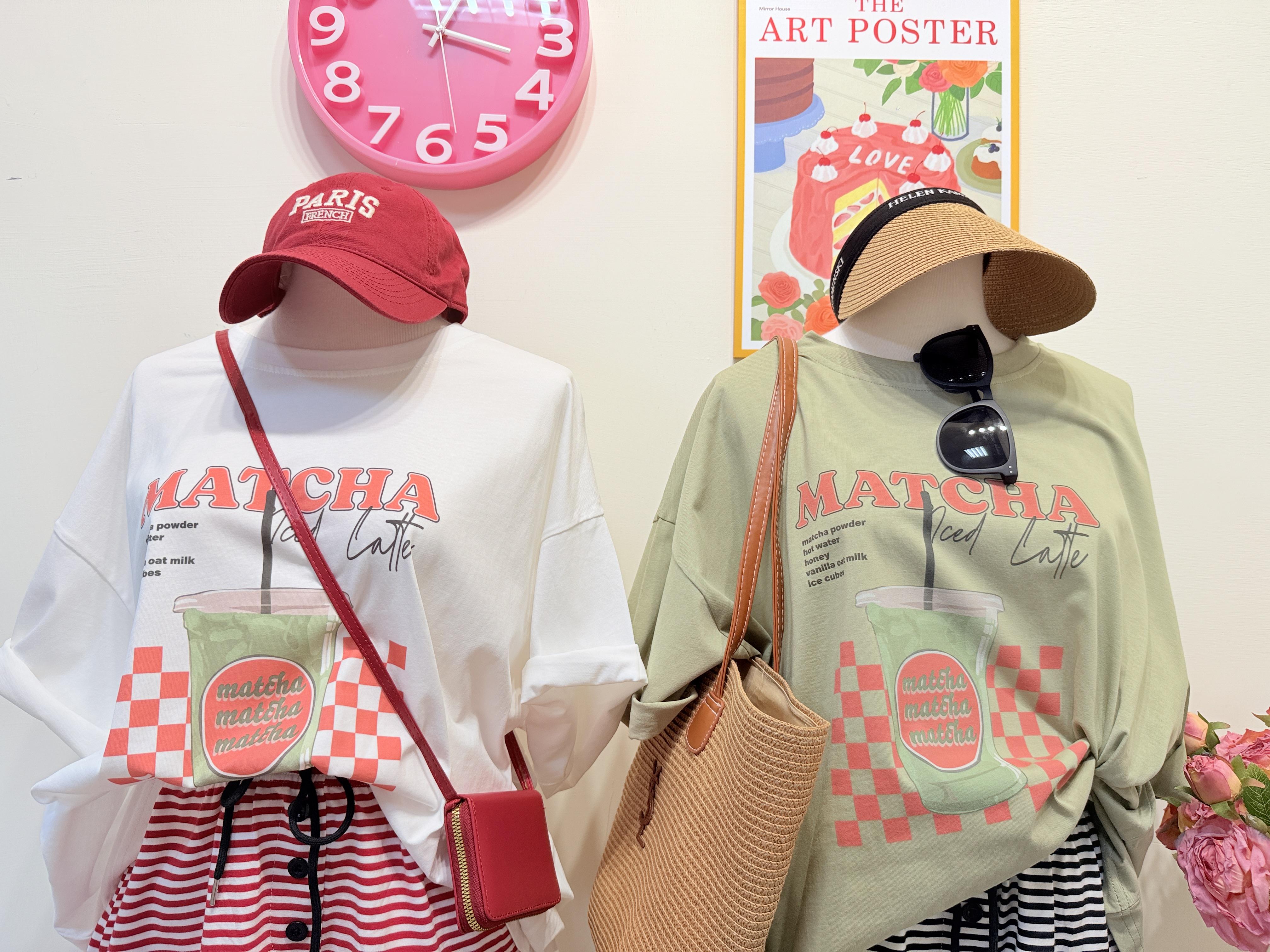 🥤 MATCHA Latte美式𝐎𝐕𝐄𝐑 𝐒𝐈𝐙𝐄印花短T💚❤️