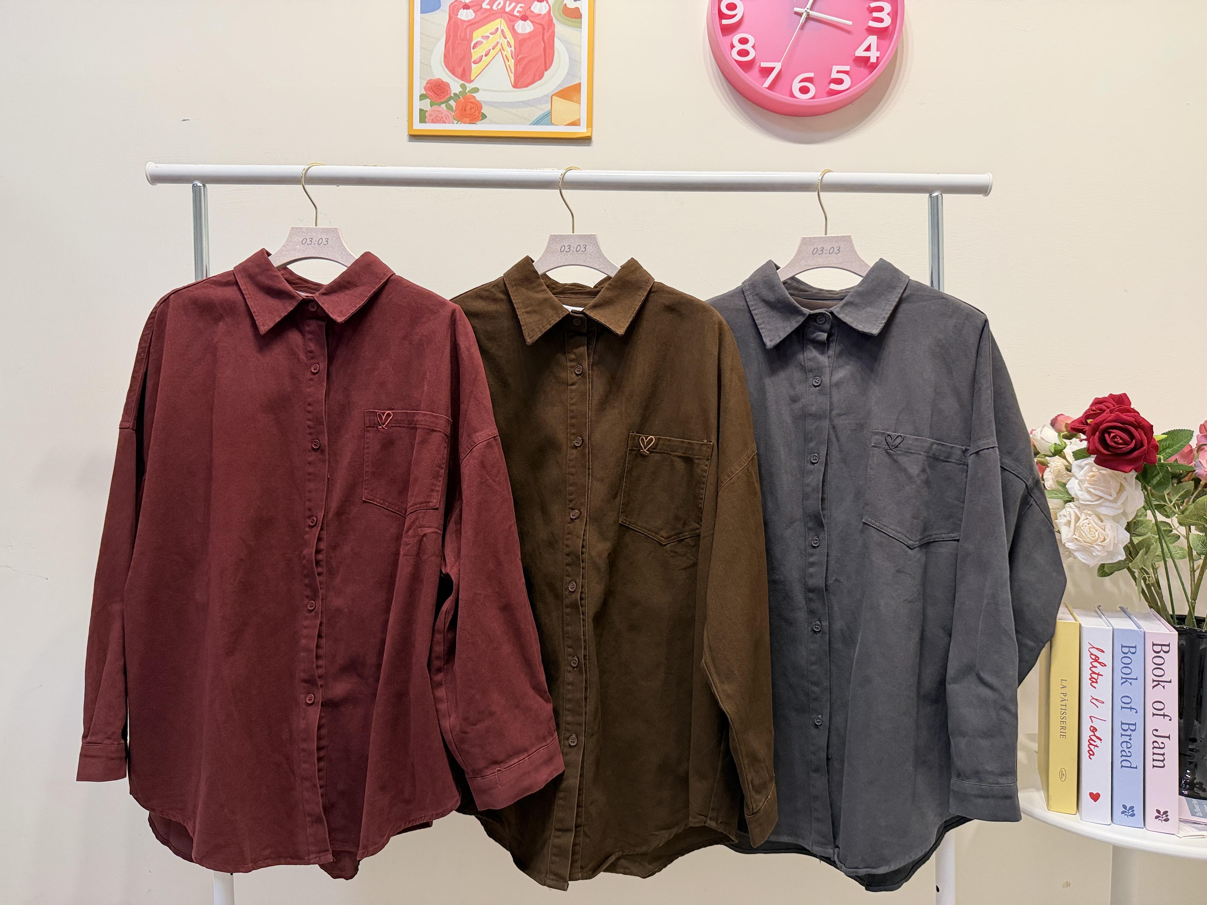秋日微醺🍷水洗愛心刺繡寬鬆襯