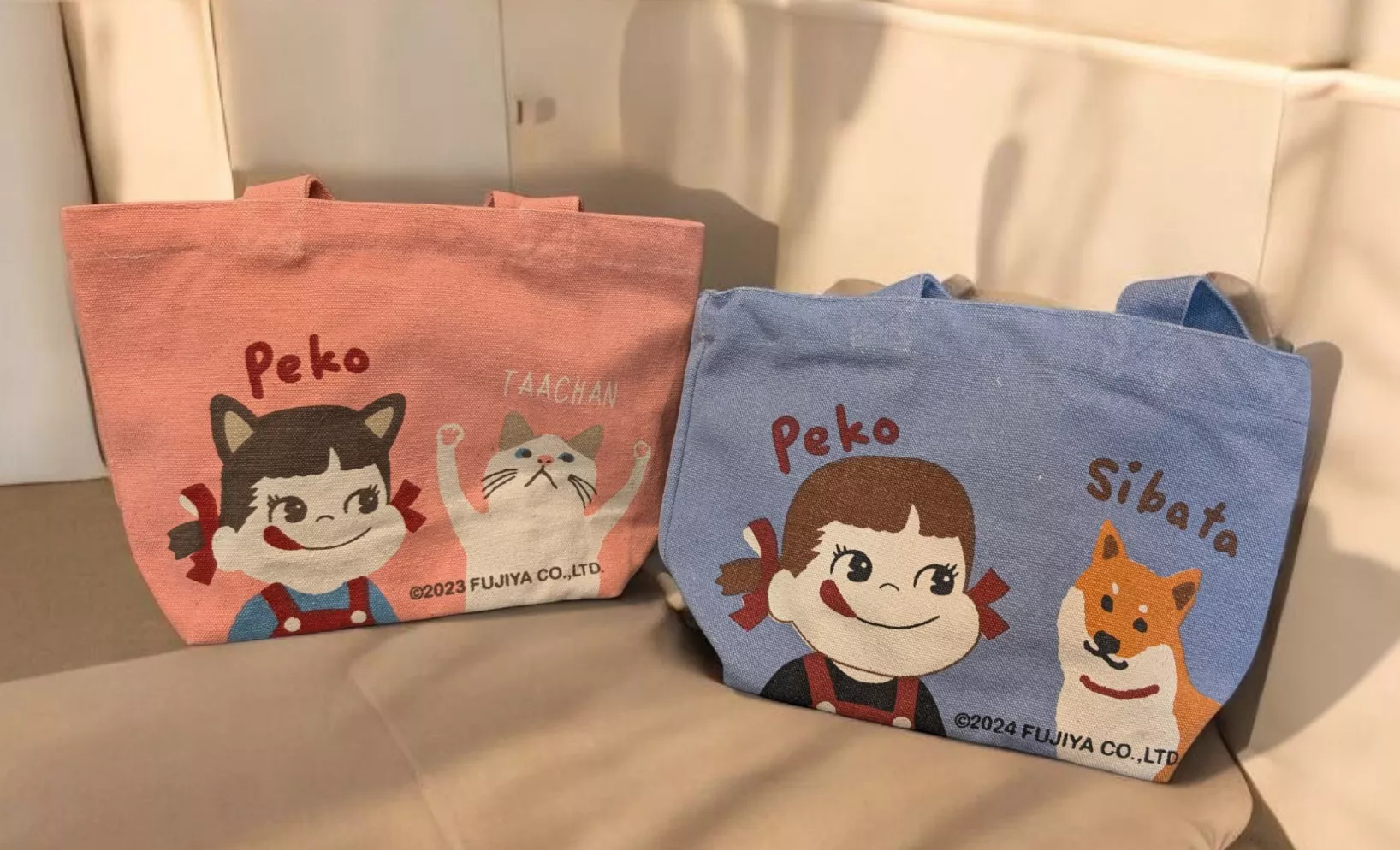 不二家Peko娃娃迷你托特包 ペコちゃん 手提袋  100%純棉 貓犬