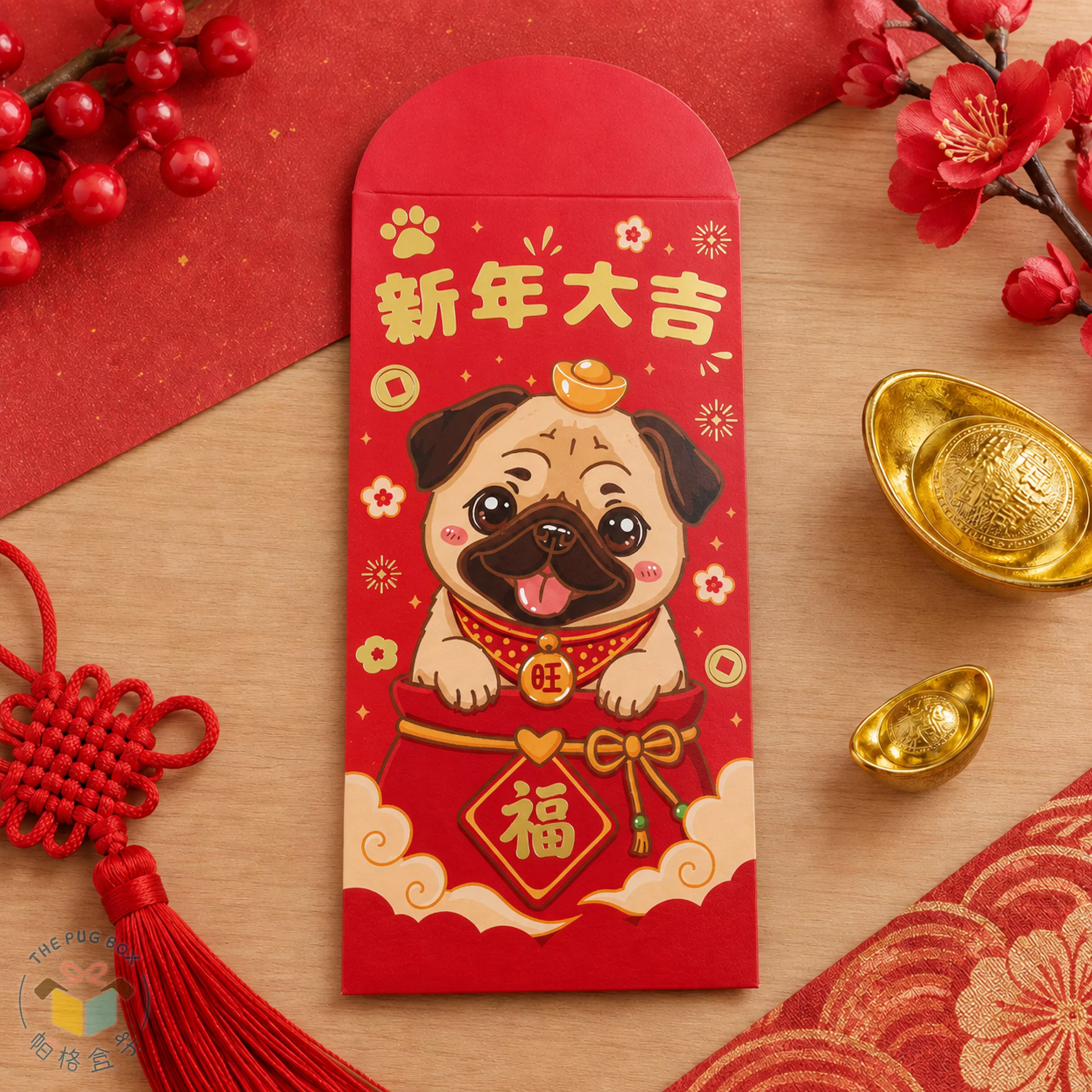 巴哥燙金紅包袋｜狗狗燙金紅包袋