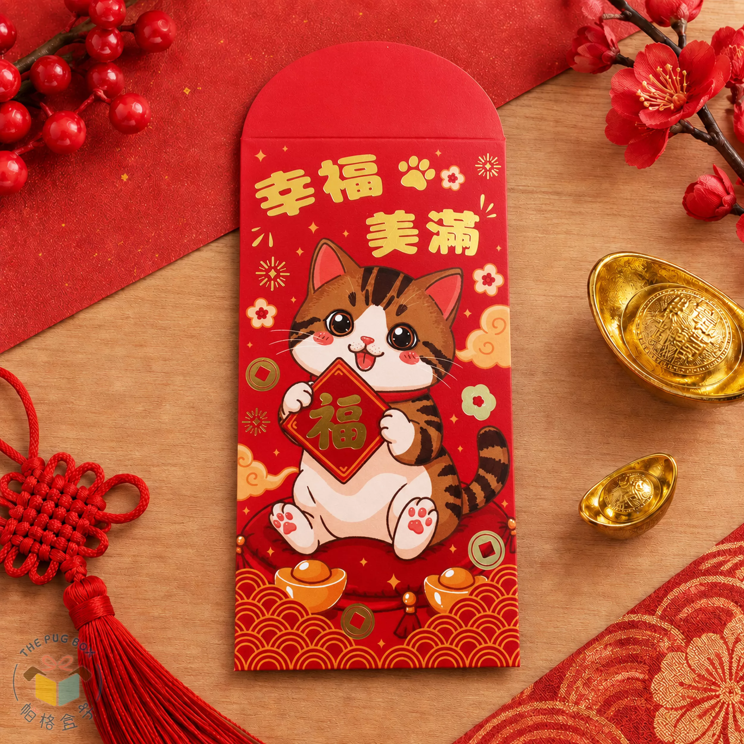 虎斑貓燙金紅包袋｜貓咪燙金紅包袋