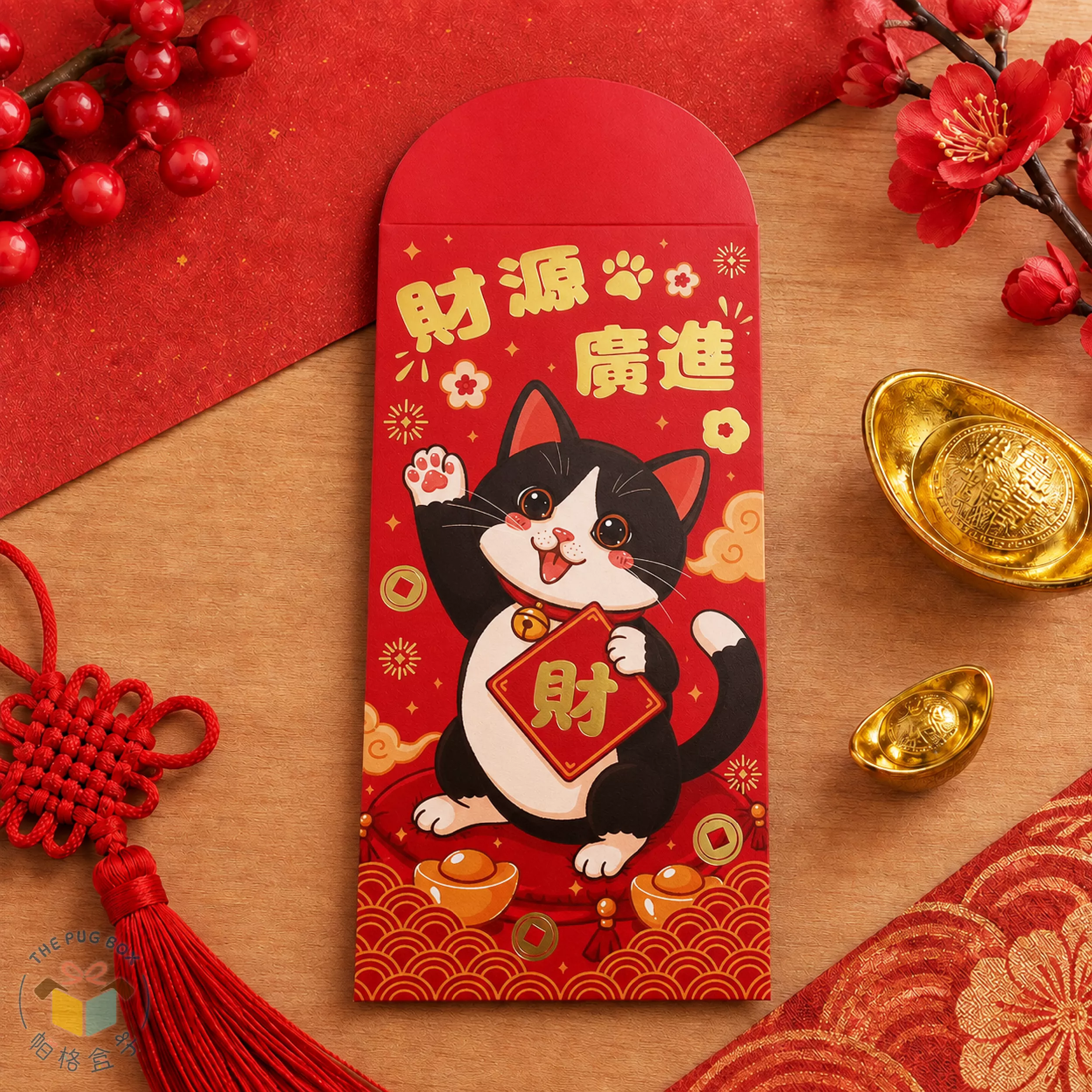 賓士貓燙金紅包袋｜貓咪燙金紅包袋