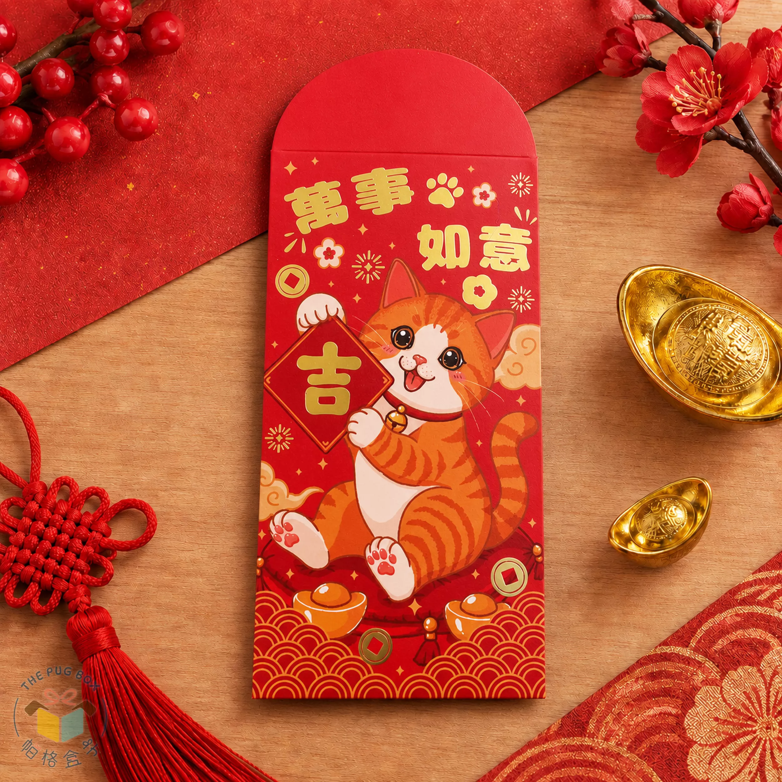 橘貓燙金紅包袋｜貓咪燙金紅包袋