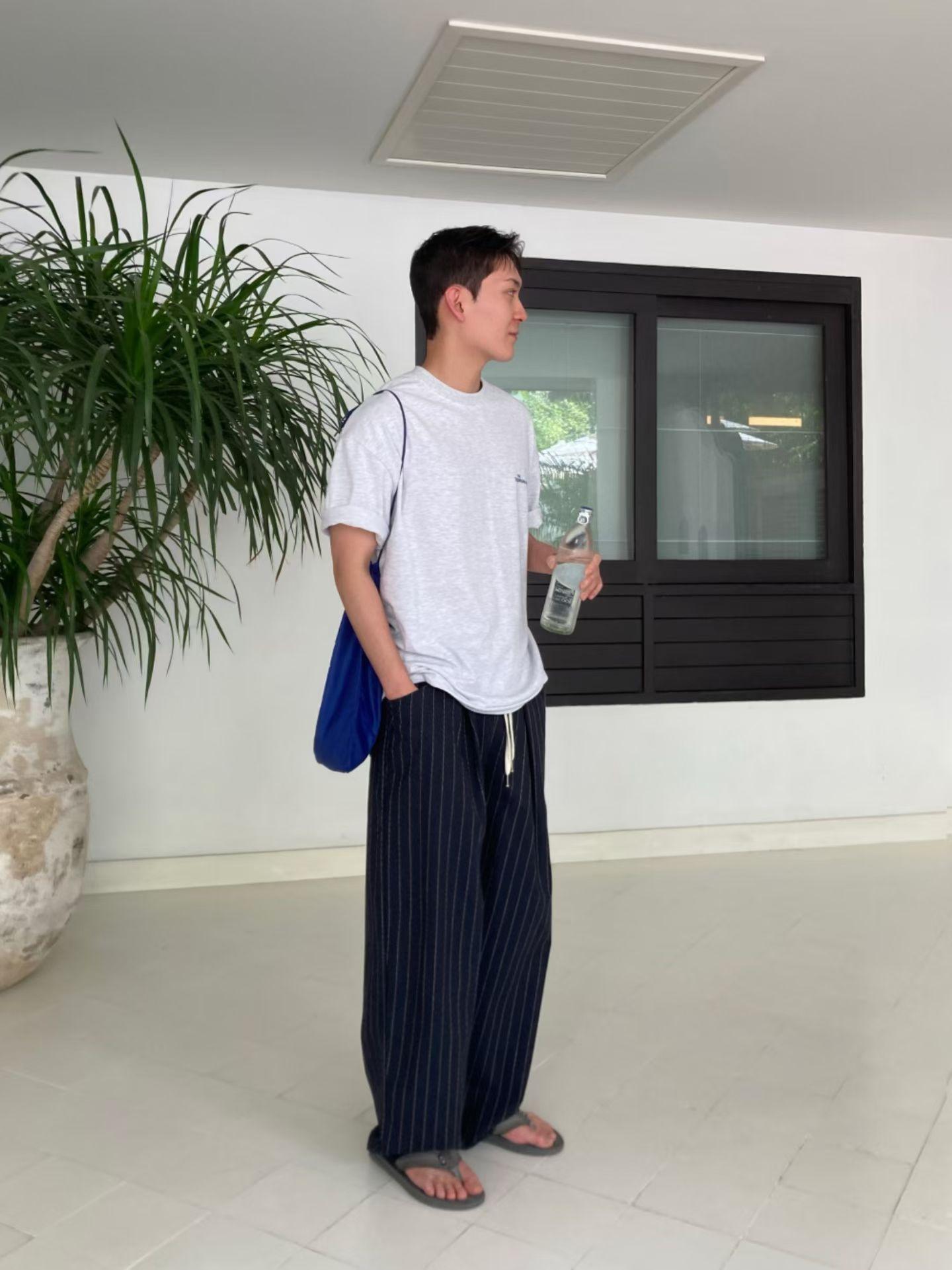 慢調直紋棉麻寬褲