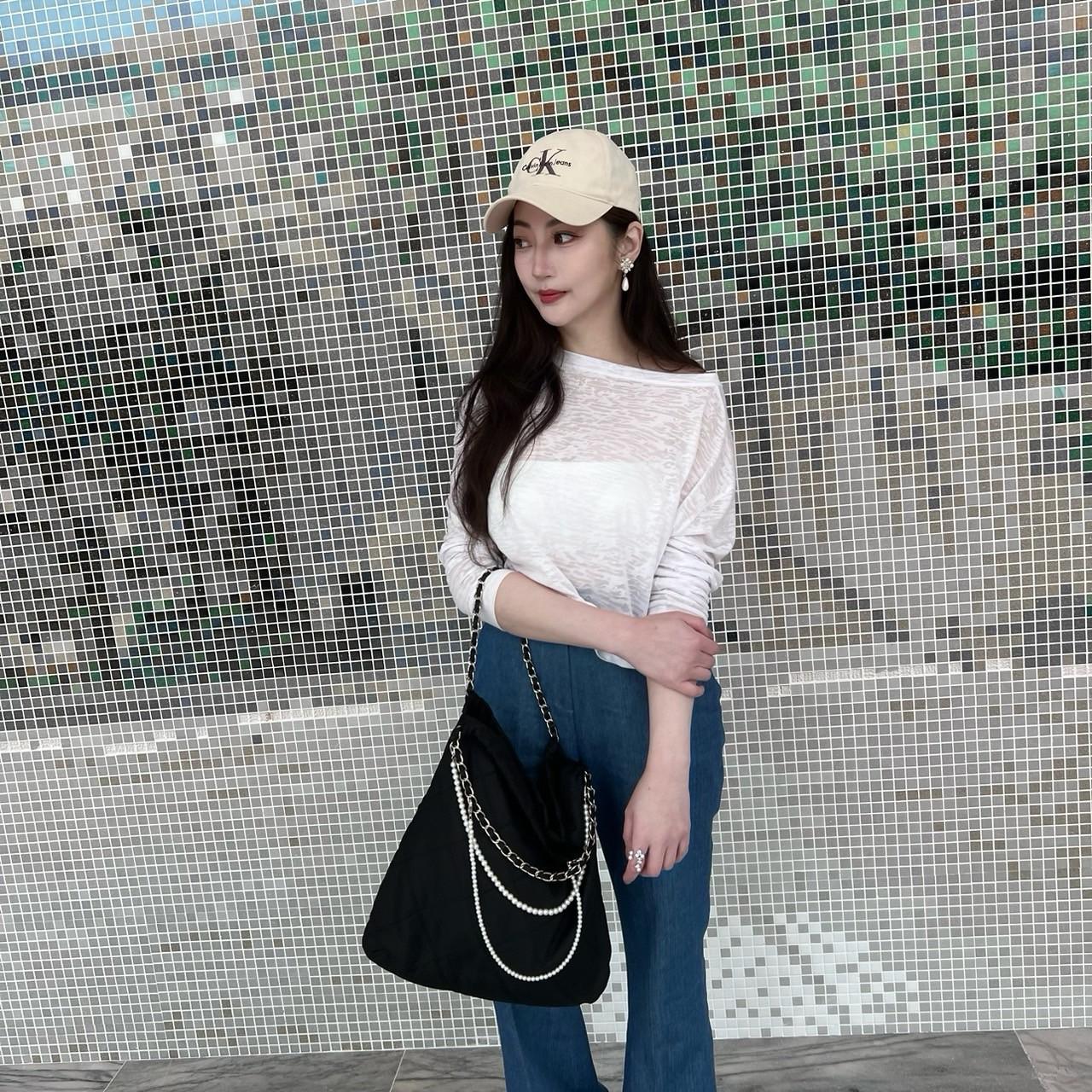 「特別訂製」黑色高級尼龍版珍珠22Bag 鏈條包][ nylon Pearl 22 chain Bag ]-黑色