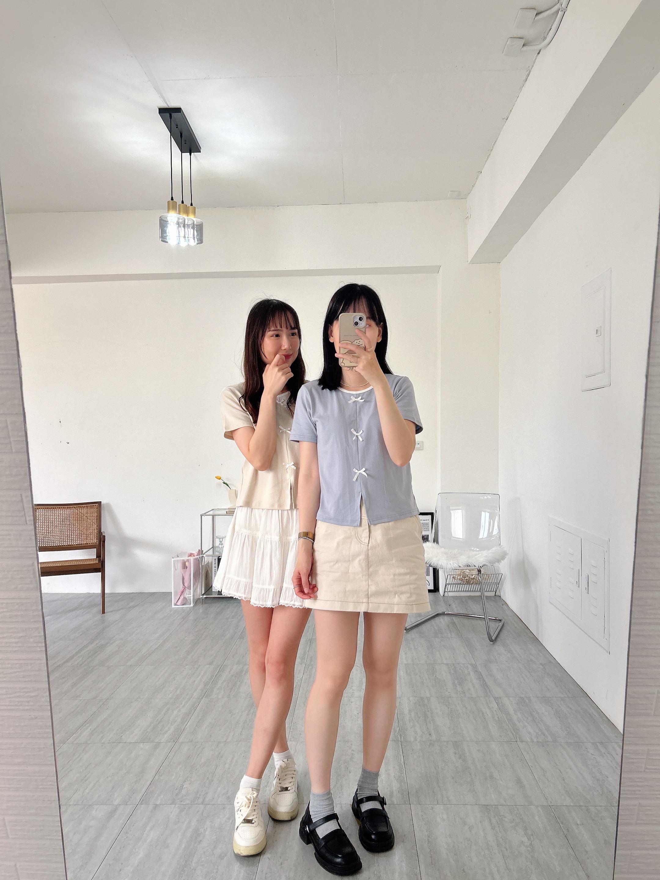 心動樂章♡拼色蝴蝶結圓領上衣 (2色)