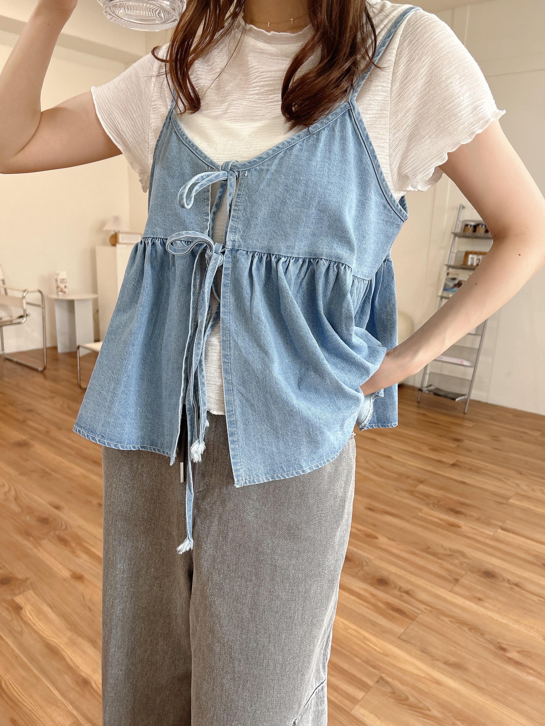 迎接夏日牛仔綁帶背心