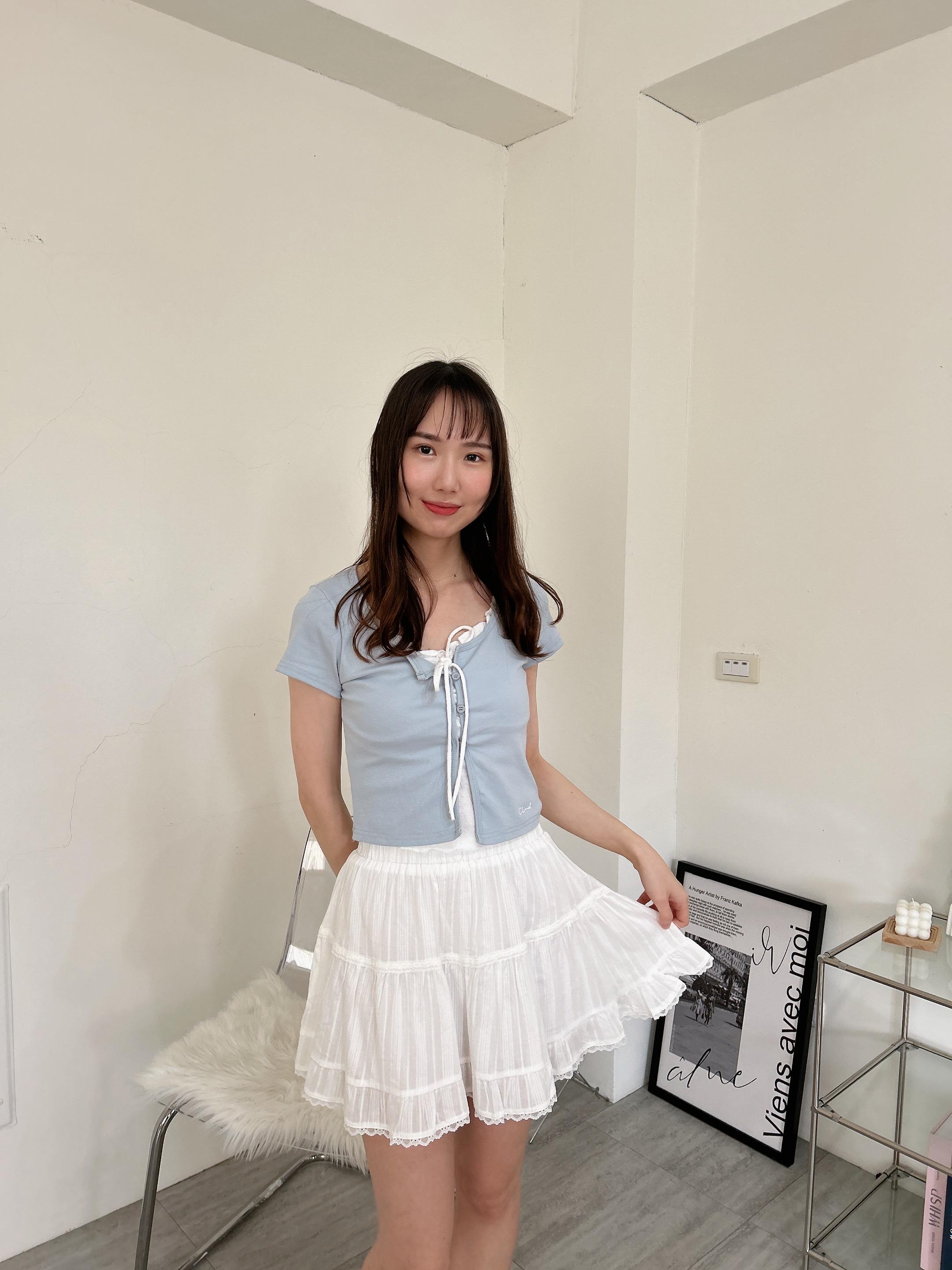 甜美氛圍拼接蕾絲綁帶上衣 (2色)