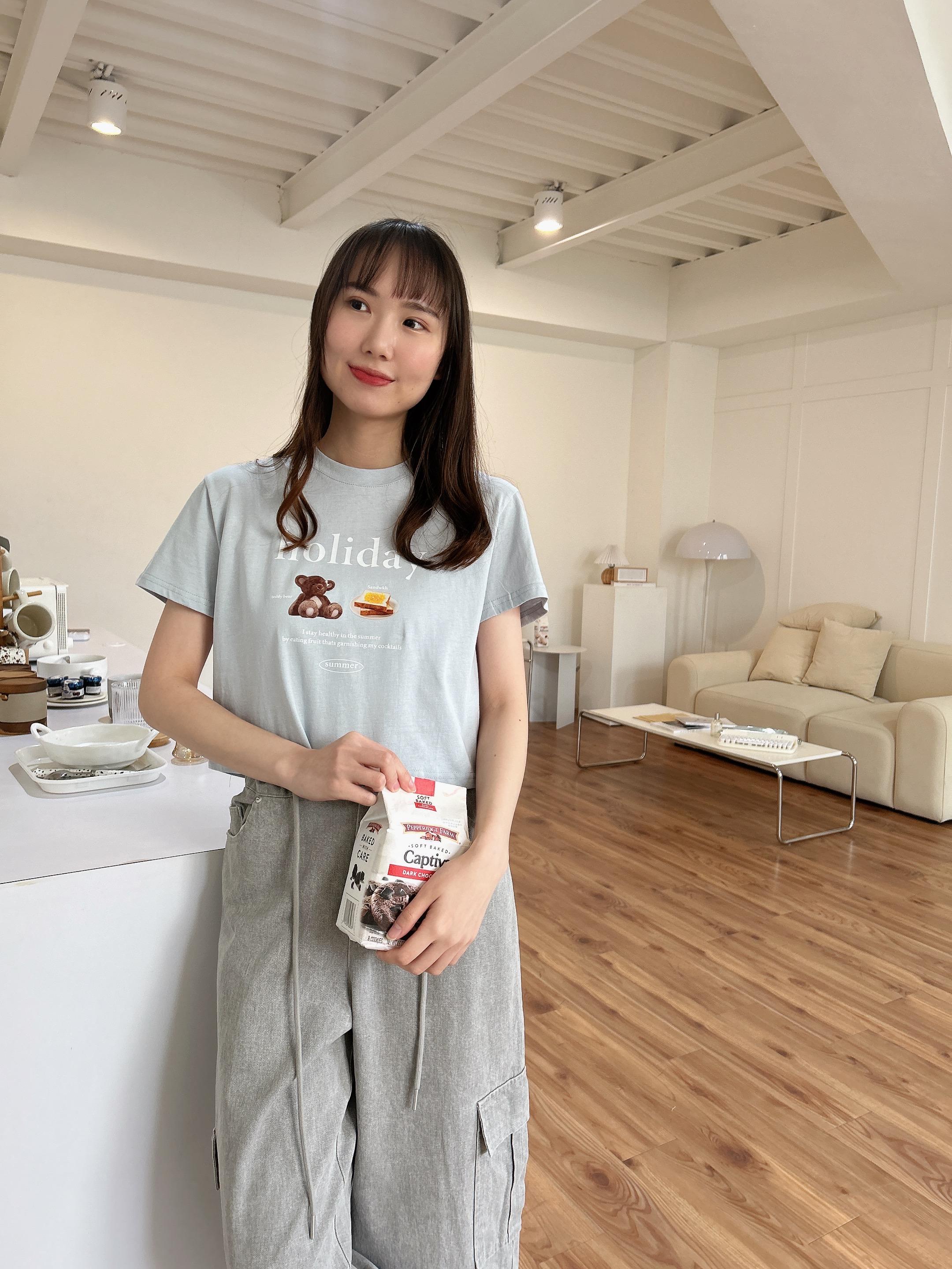 早餐小熊休閒短版TEE (3色)