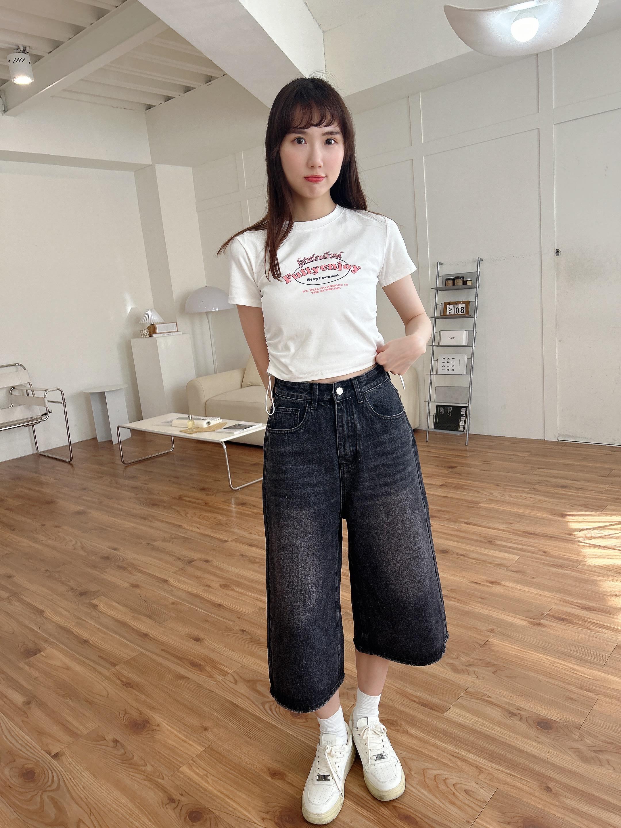 個性女孩七分牛仔褲 (S-L)