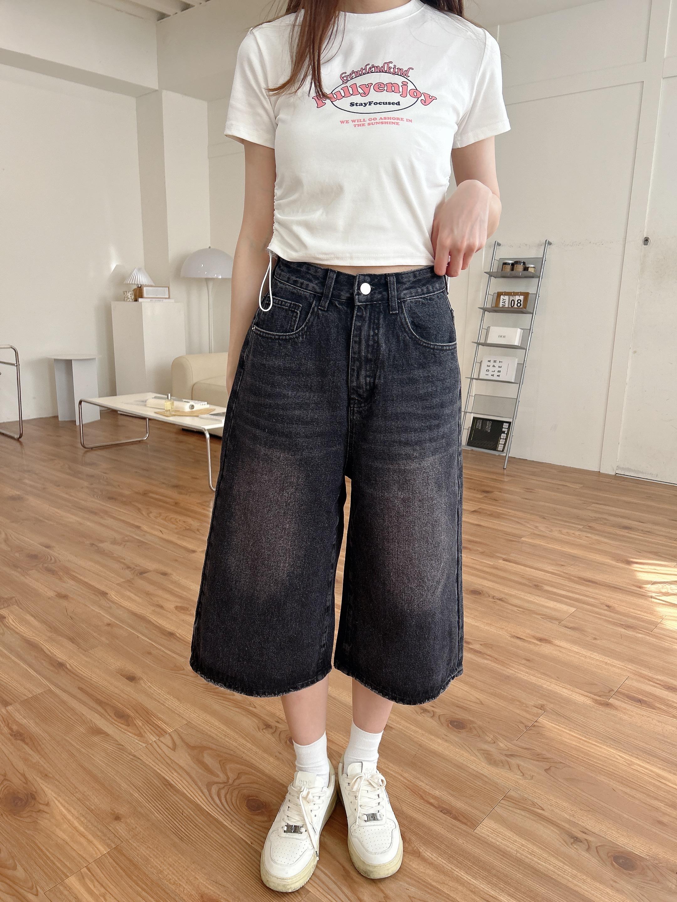 個性女孩七分牛仔褲 (S-L)