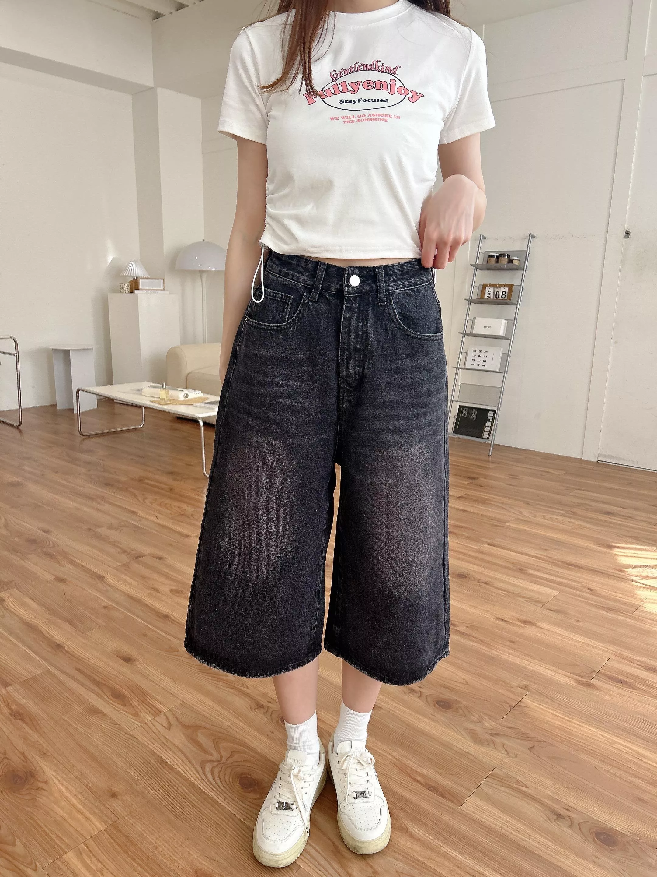 個性女孩七分牛仔褲 (S-L)