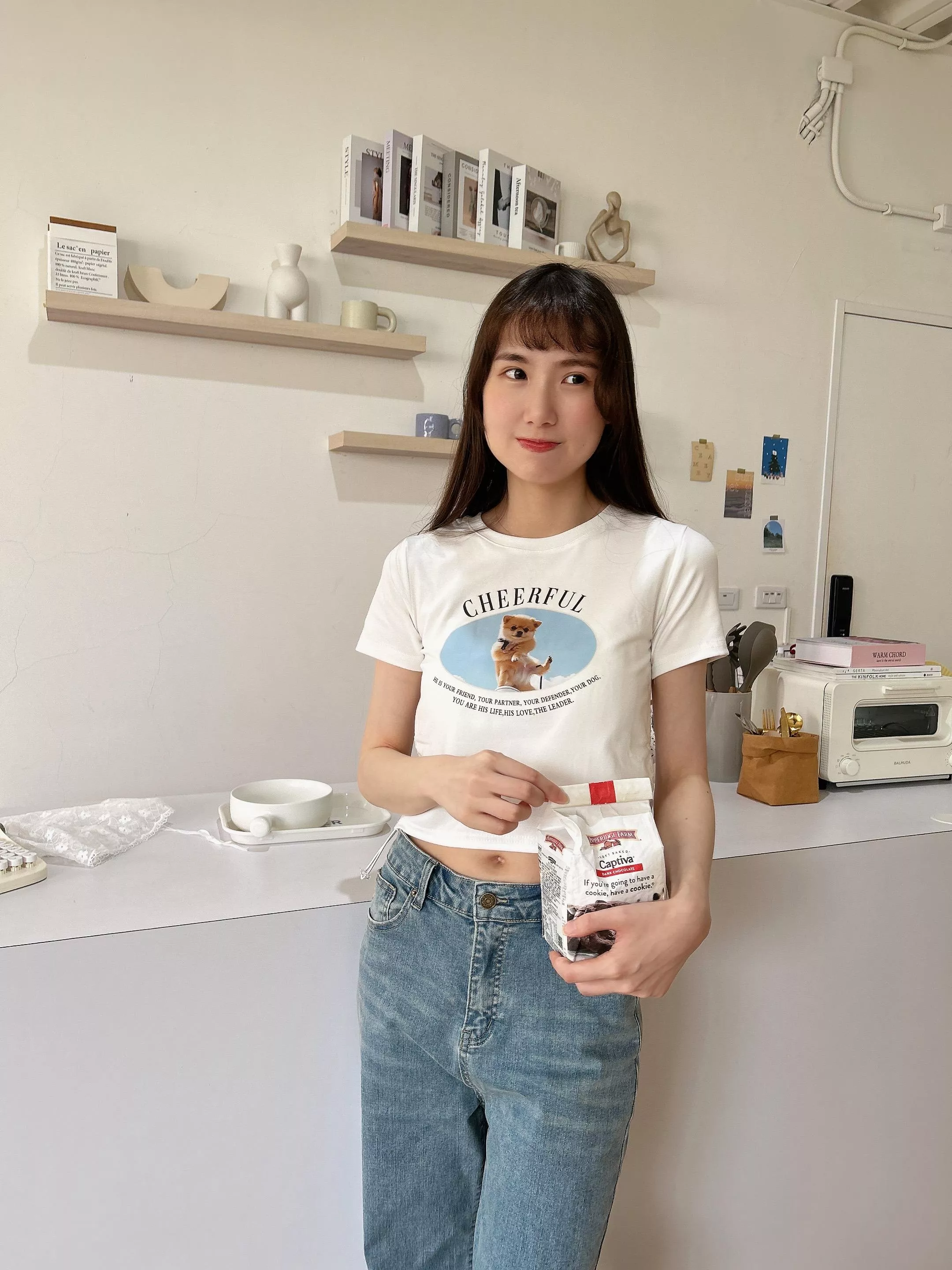 夏日份的可愛側抓皺博美犬短Tee (2色)