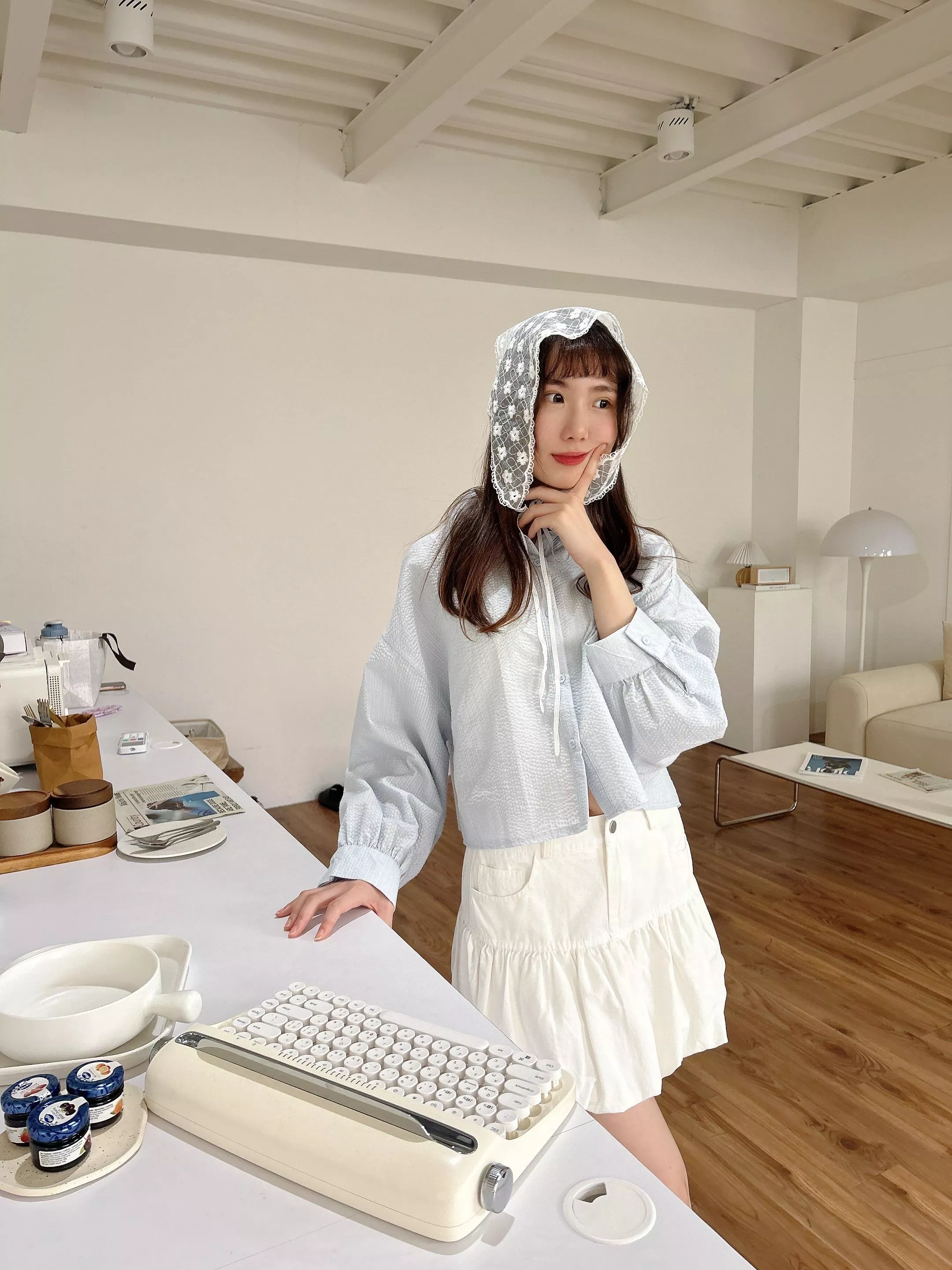 韓妞標配可愛小花蕾絲三角巾