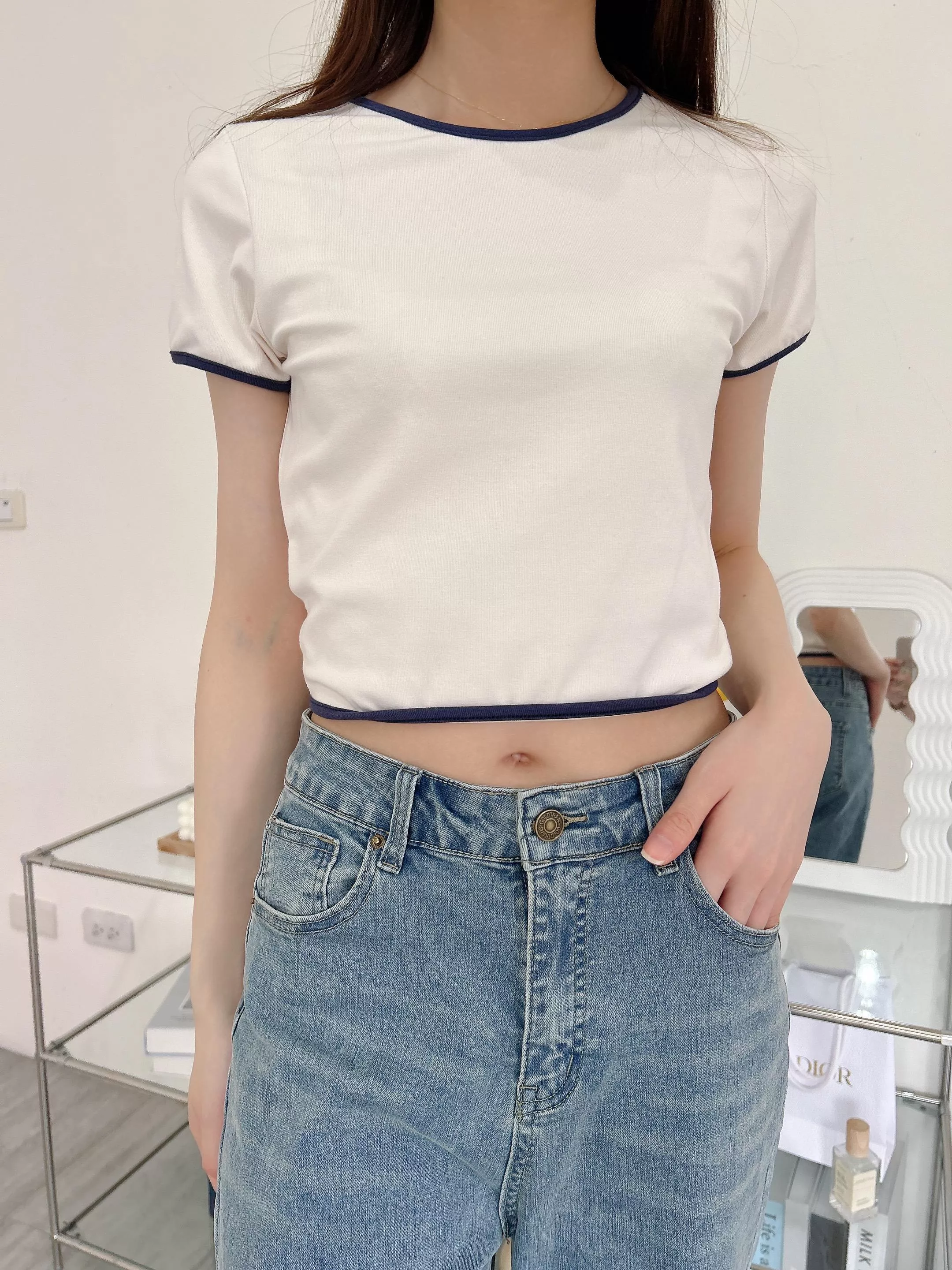 夏日戀語可愛撞色滾邊Tee (2色)