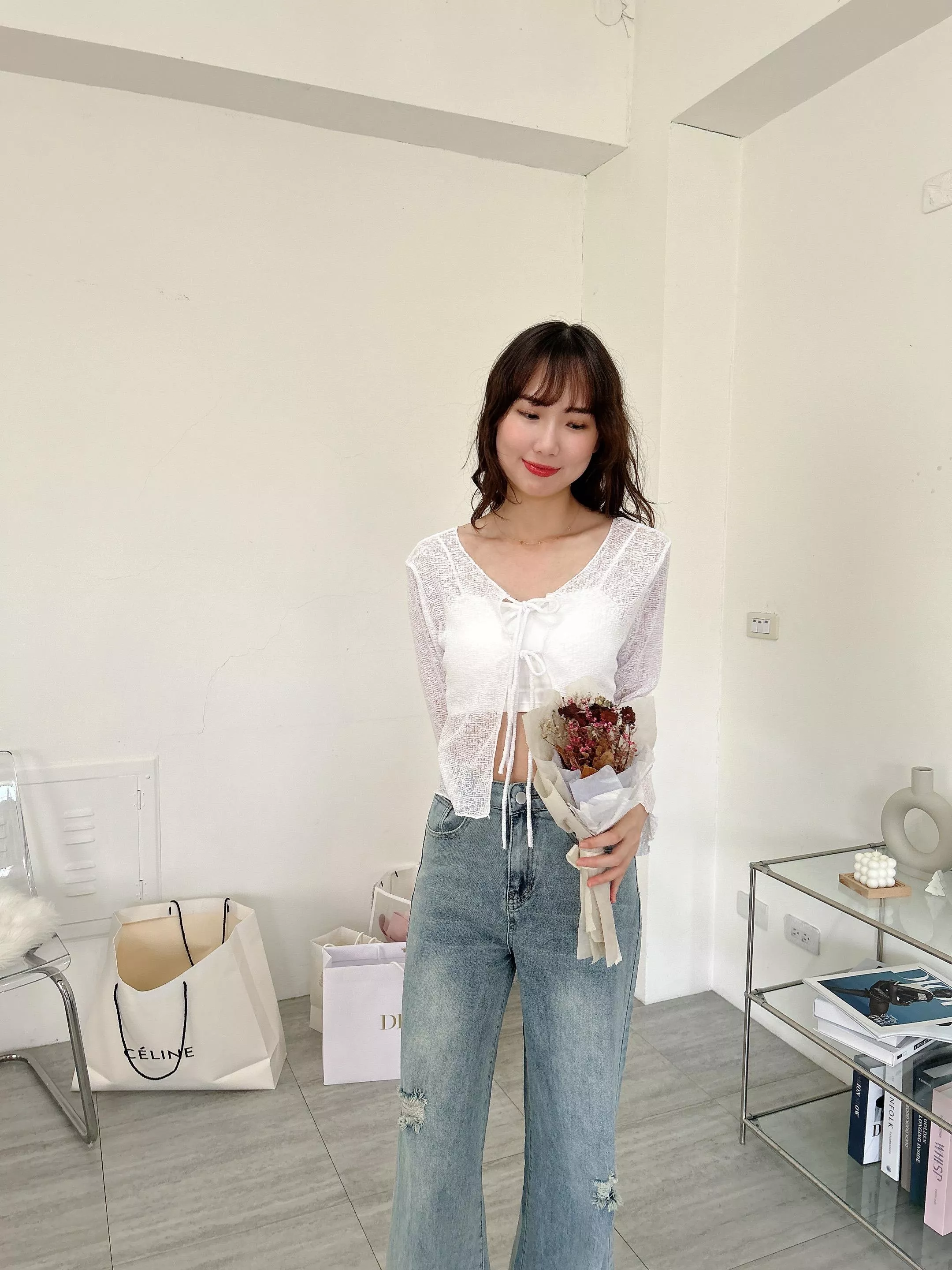 慵懶氛圍兩面穿綁帶薄針織衫 (4色)