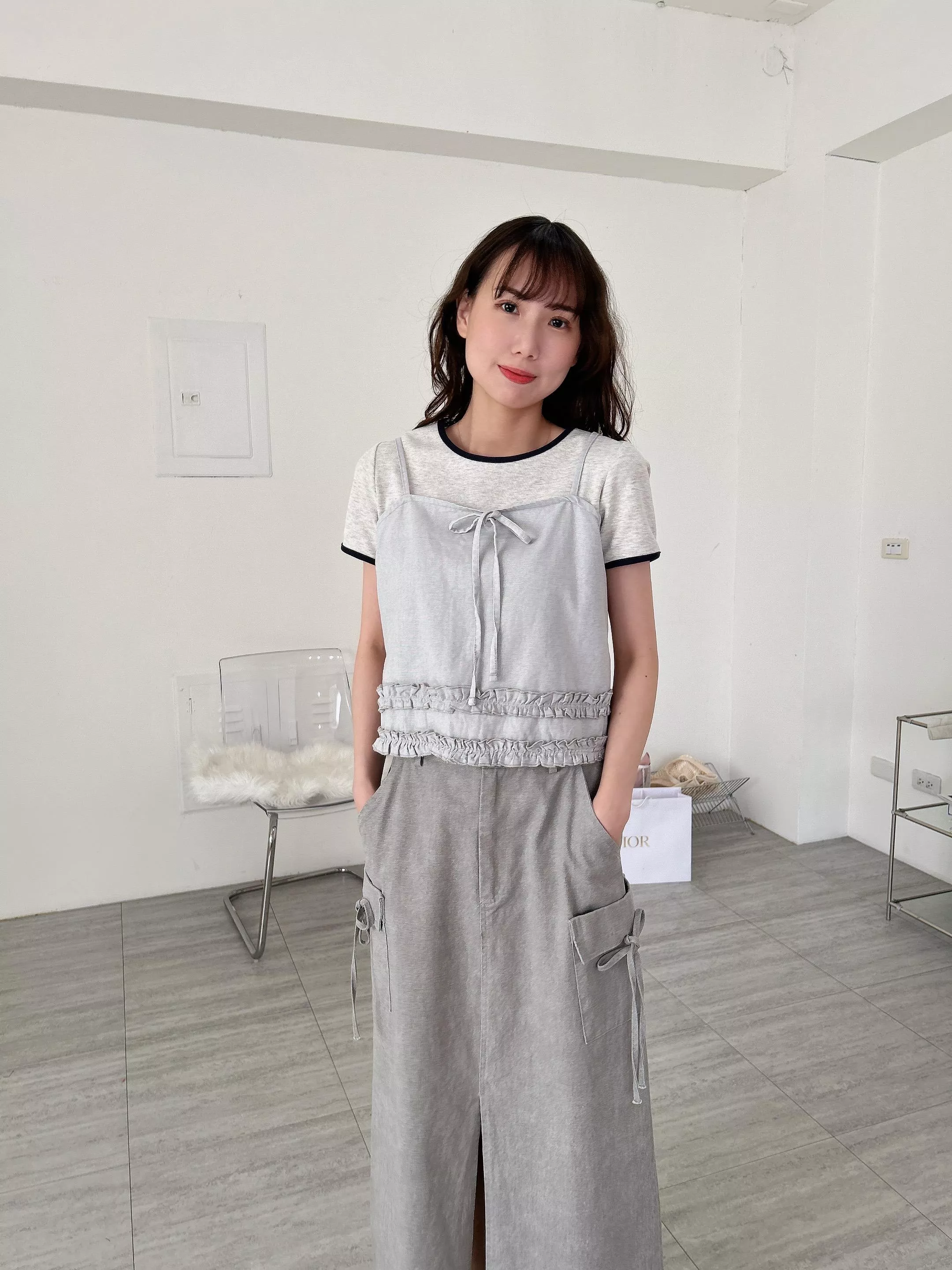 首爾街邊牛仔荷葉邊綁帶背心 (2色)