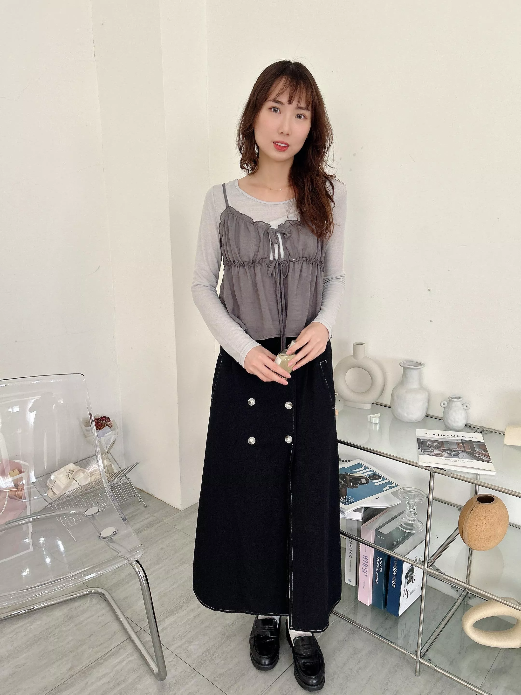 入秋指南兩件式荷葉背心上衣 (2色)