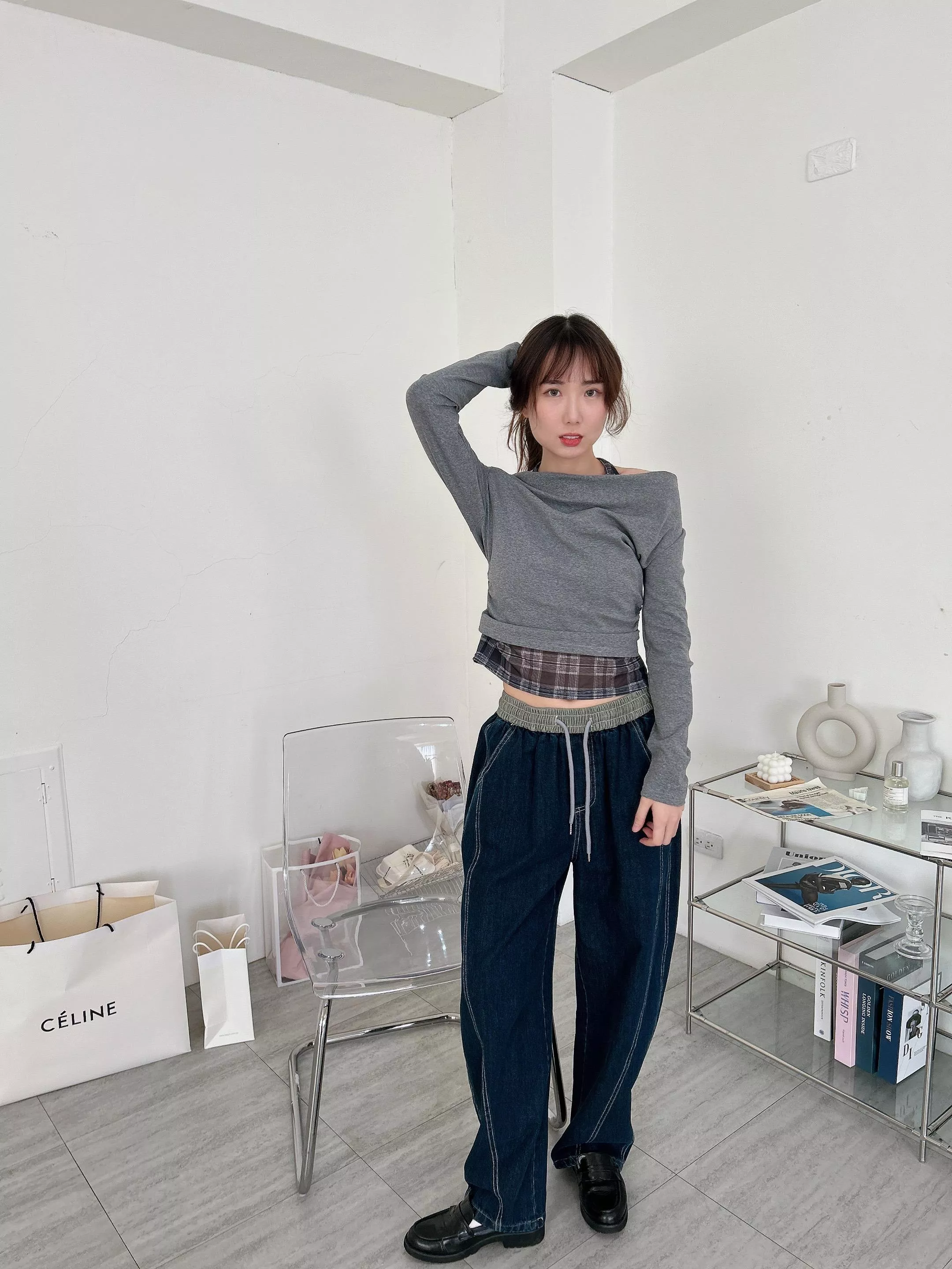 今年大勢! 街頭風撞色車線繭型褲 (2色)