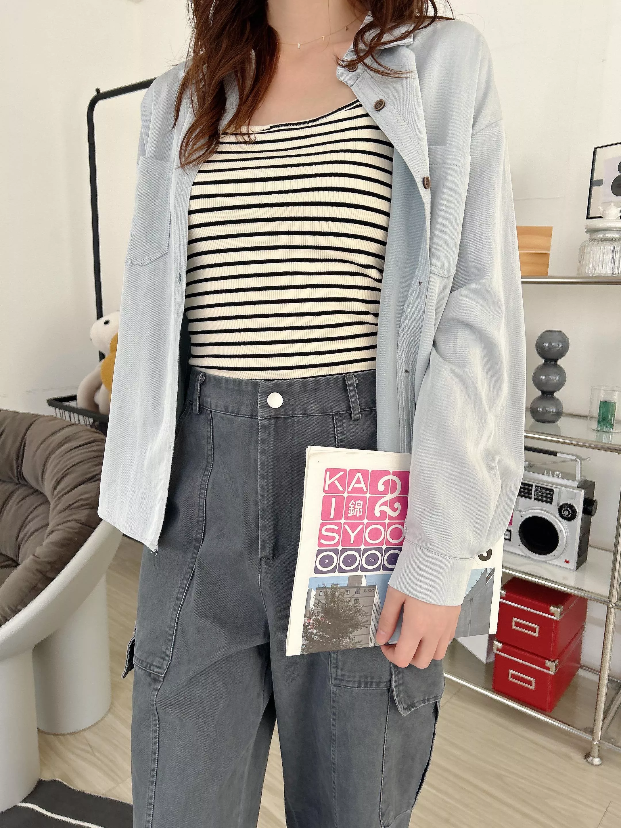 漫步聖水洞兩件式條紋背心襯衫 (2色)