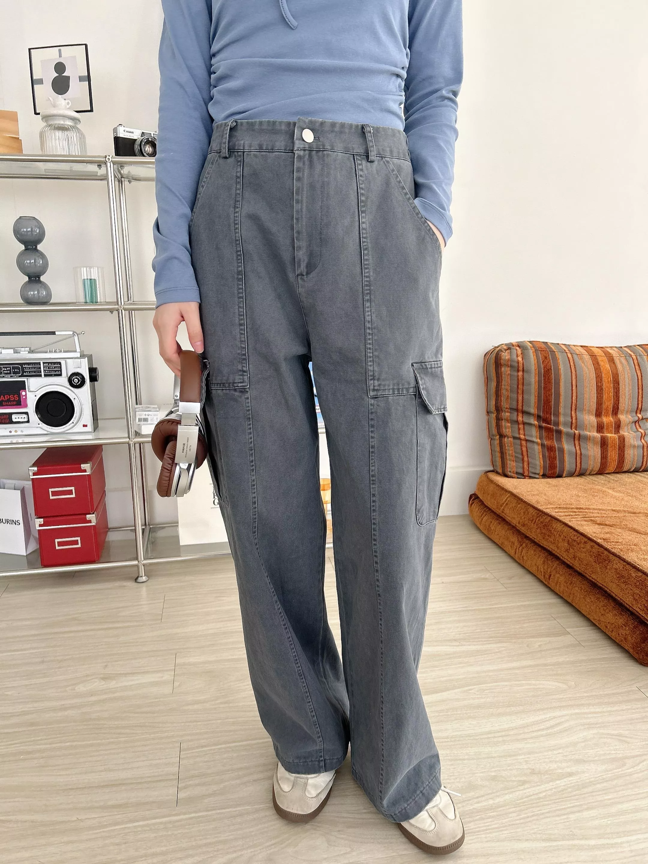 秋冬率性車線工裝水洗長褲 (2色)